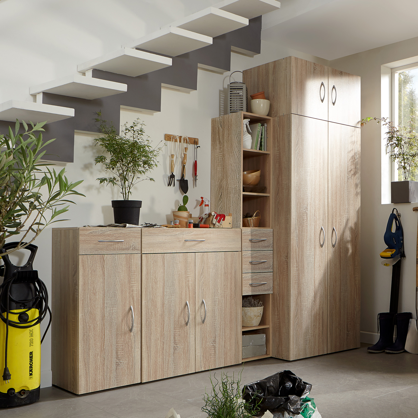 Drehtürenschrank - Eiche sägerau - 80 cm breit