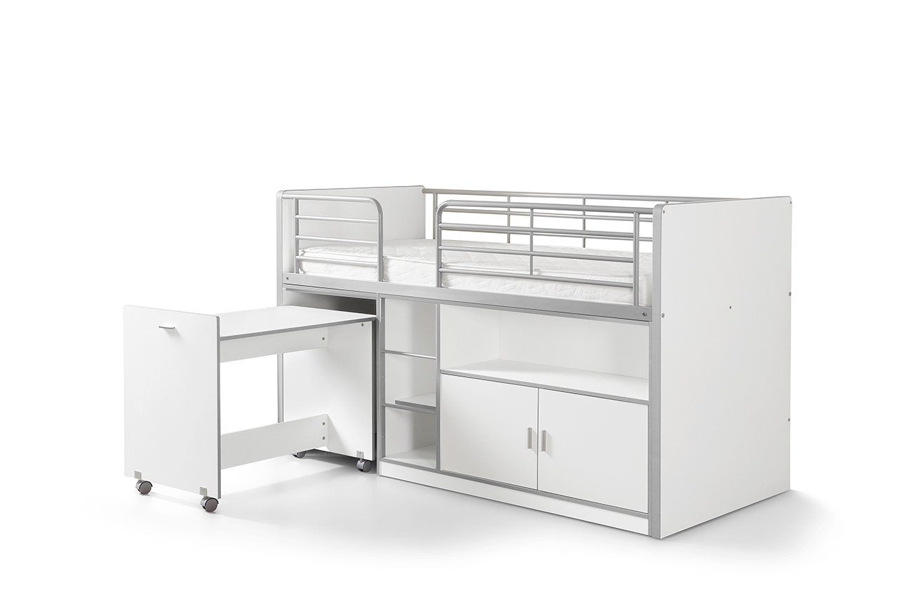 Funktions-Hochbett BONNY - weiß - mit Schreibtisch - 90x200 cm