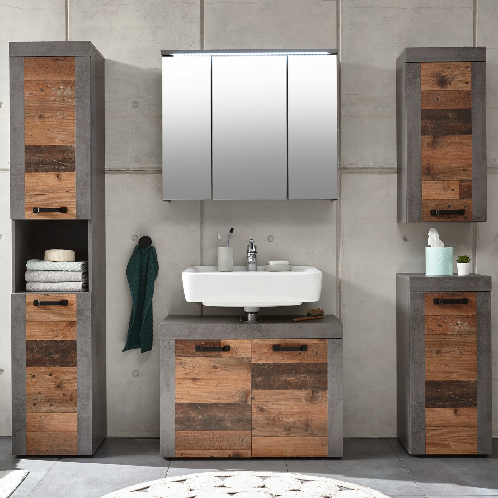 spiegelschrank - betonoptik - mit beleuchtung - 68 cm breit