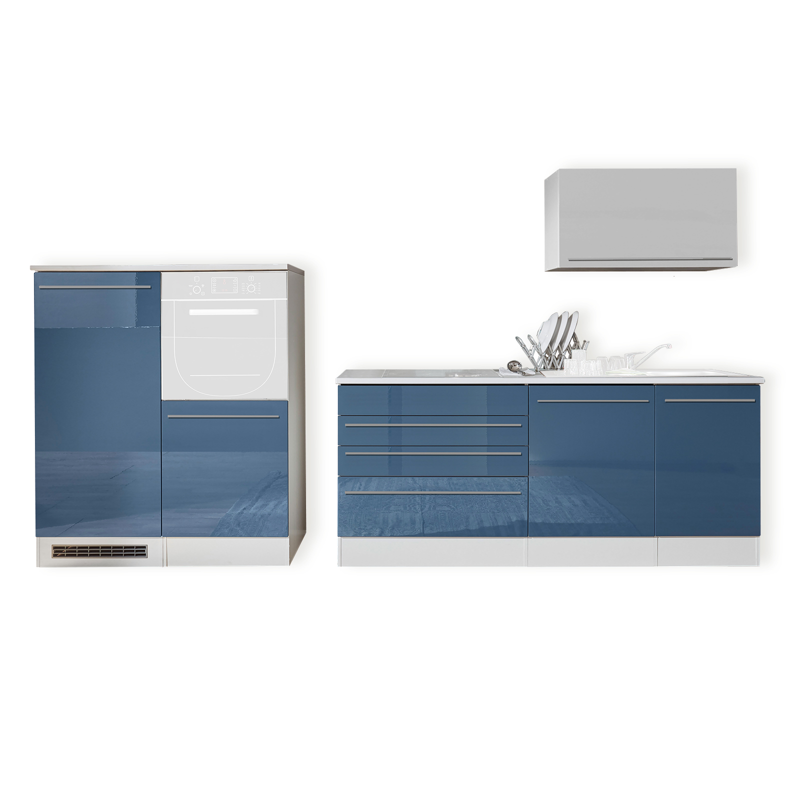 Küchenblock - blau Hochglanz-weiß matt - 320 cm