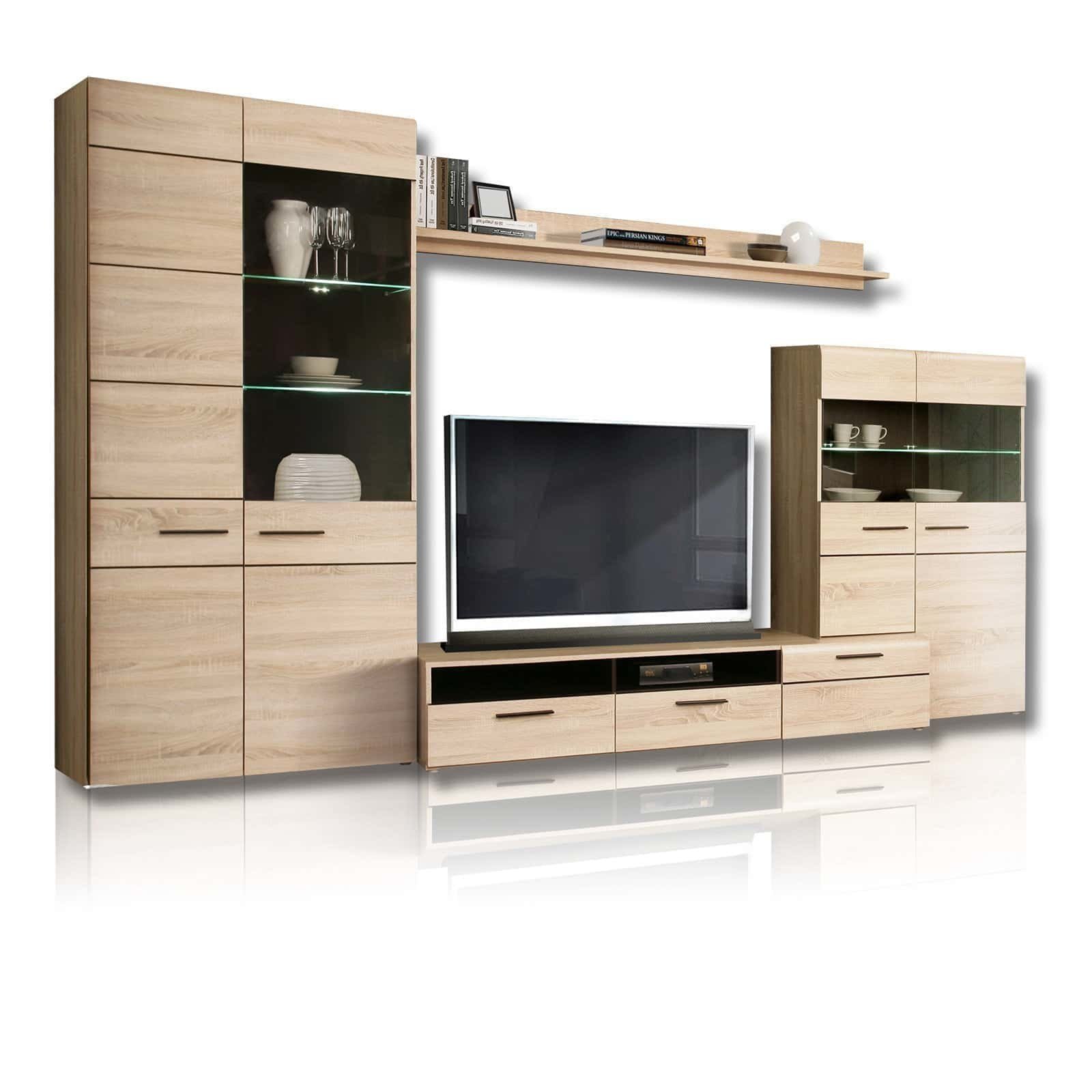 wohnwand - eiche sonoma-wenge - led-beleuchtung | online bei
