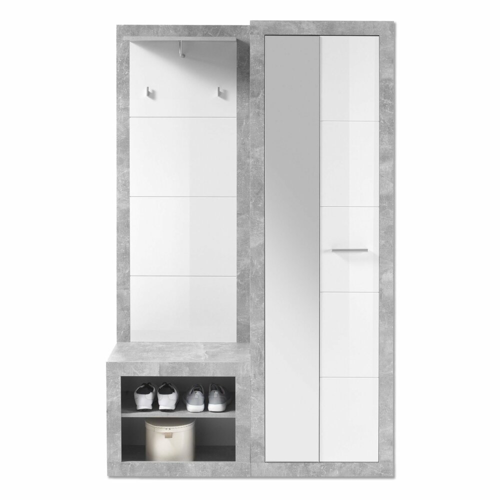 Garderobe - weiß Hochglanz-Betonoptik - 120 cm breit | Online bei