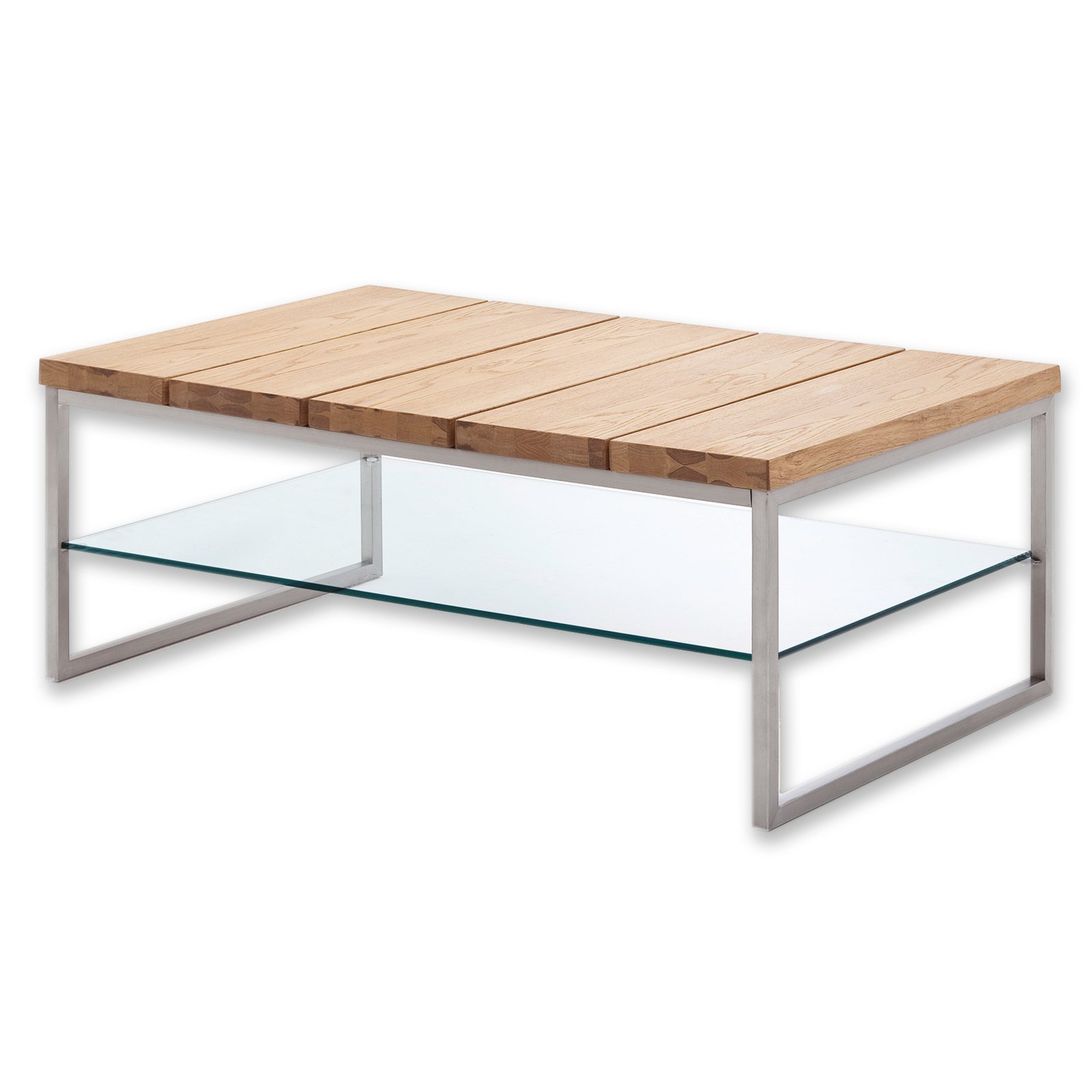 Couchtisch NORGE - Edelstahl-Optik - teilmassiv - Glas ...