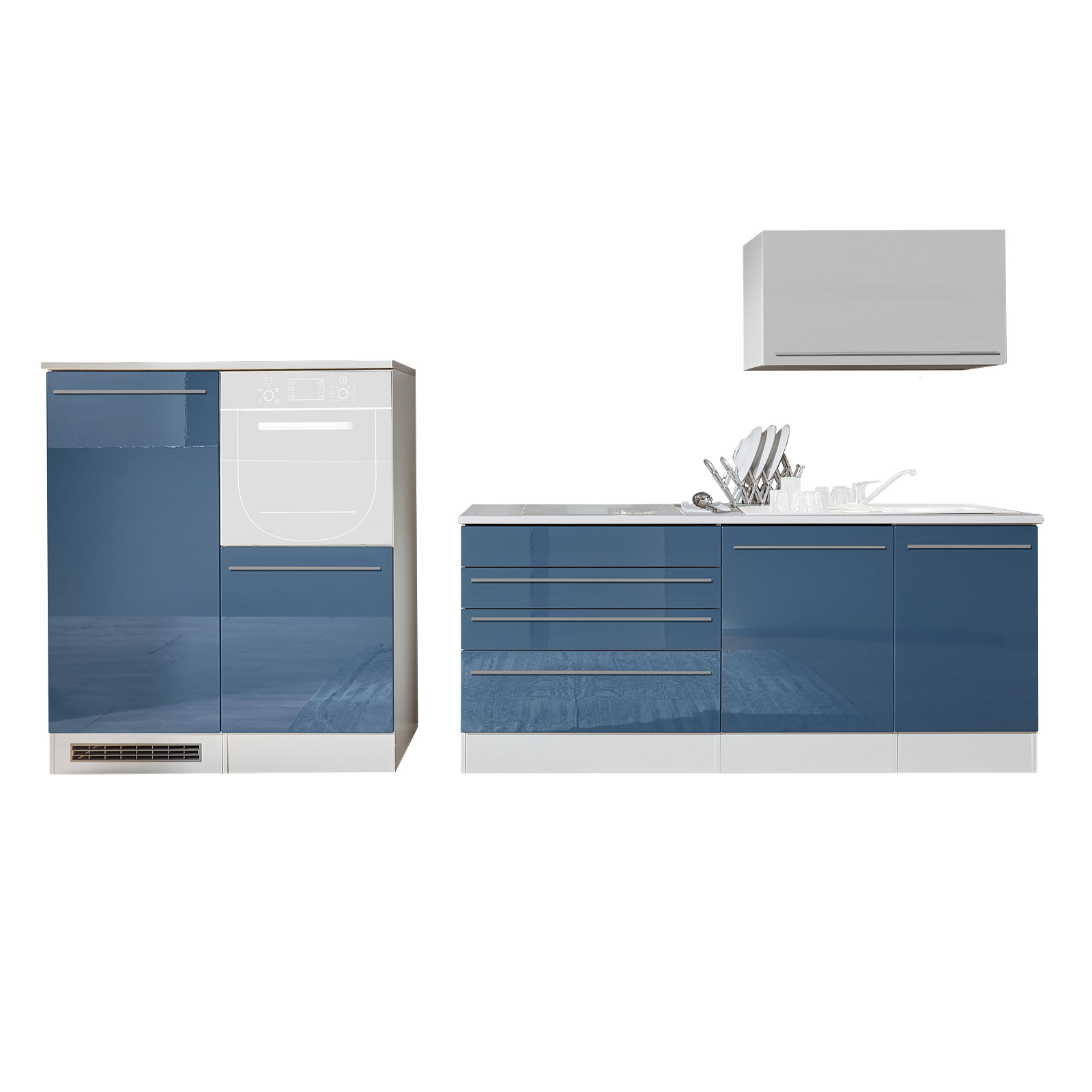 Küchenblock - blau Hochglanz-weiß matt - 320 cm
