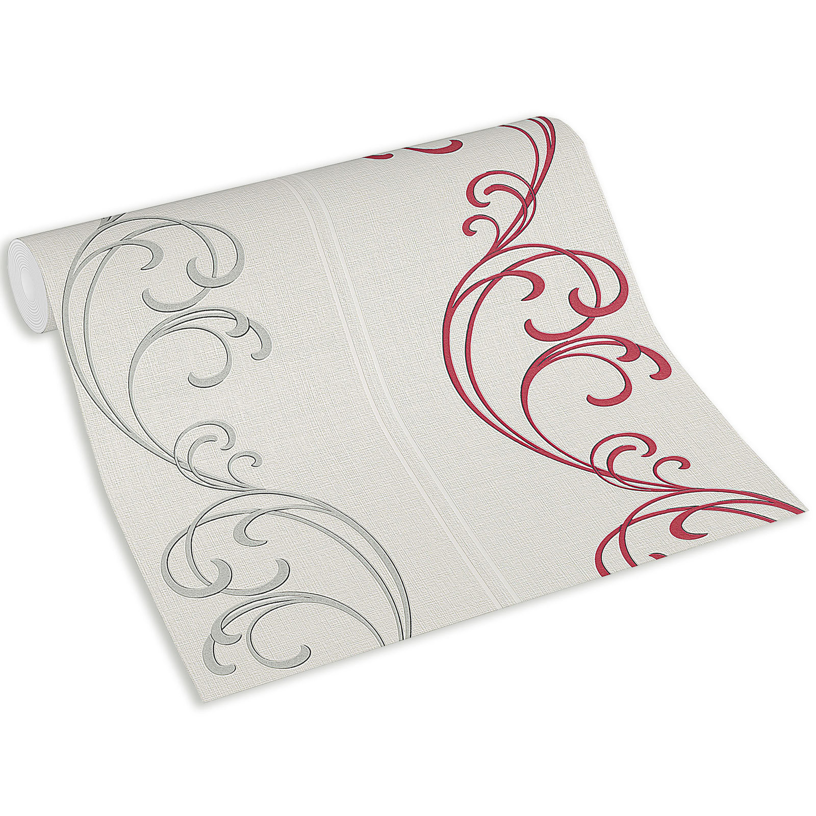 Vliestapete - rot-silber - Ornamente - 10 Meter