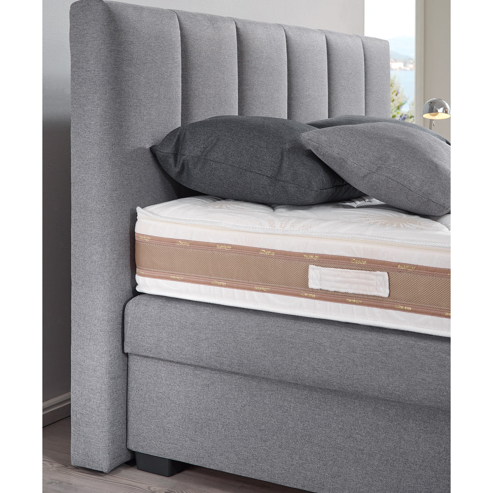 Boxspringbett - grau - H2/H3 - Bettkasten - 180x200 cm