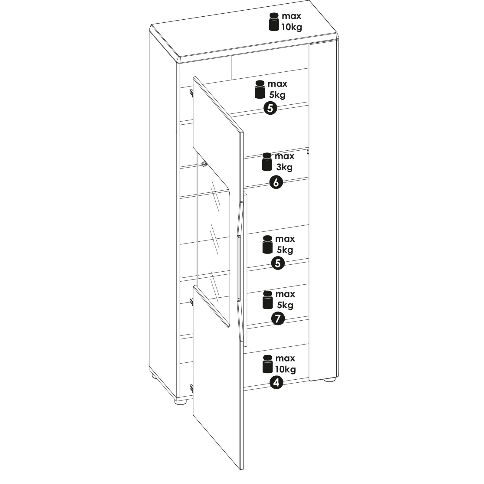 Vitrine - weiß Hochglanz-Alteiche - 166 cm breit