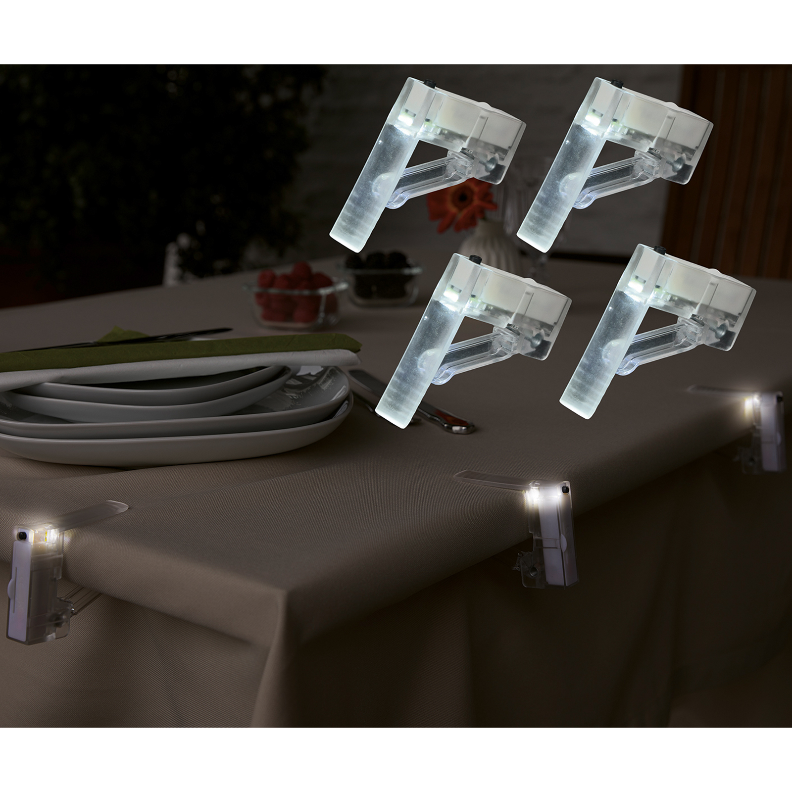 LED-Tischtuchklammern - transparent - 4 Stück