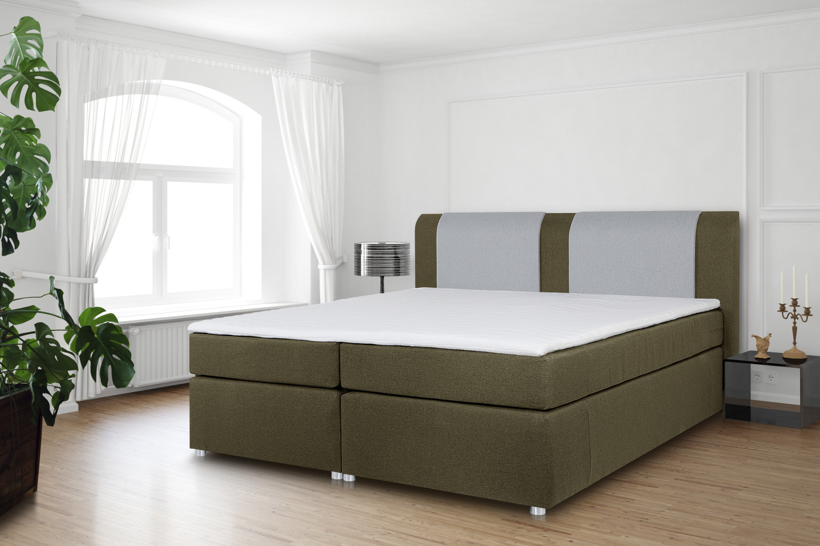 Boxspringbett - H3 - braun-silber - 180x200 cm