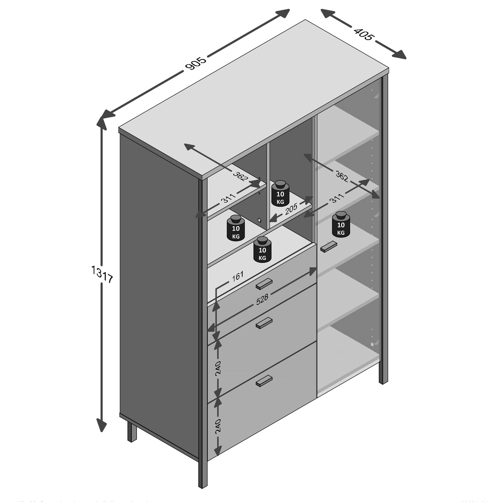 Highboard - Artisan Eiche - Stahloptik - 132 cm
