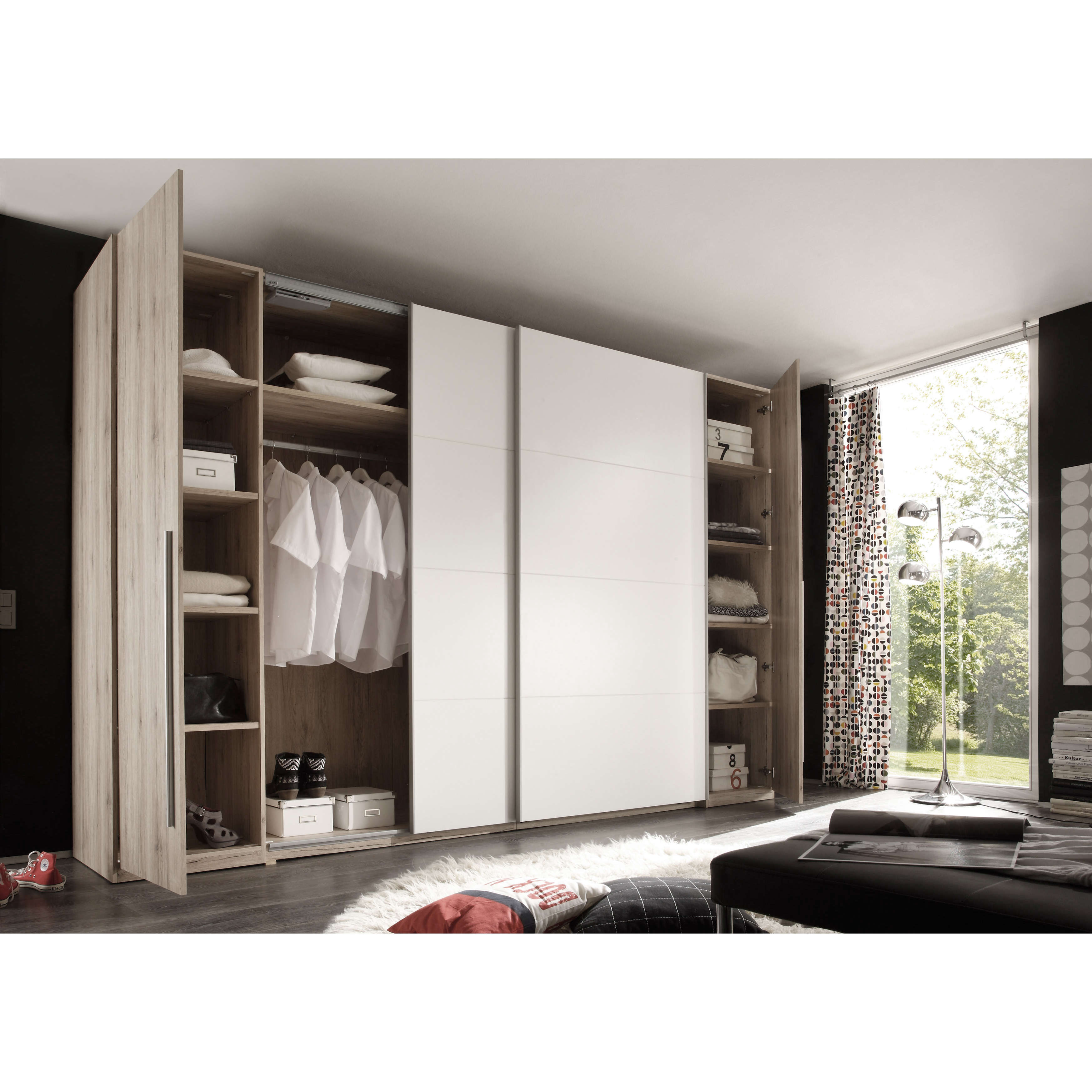 Schwebetürenschrank - Sandeiche-weiß - 316 cm