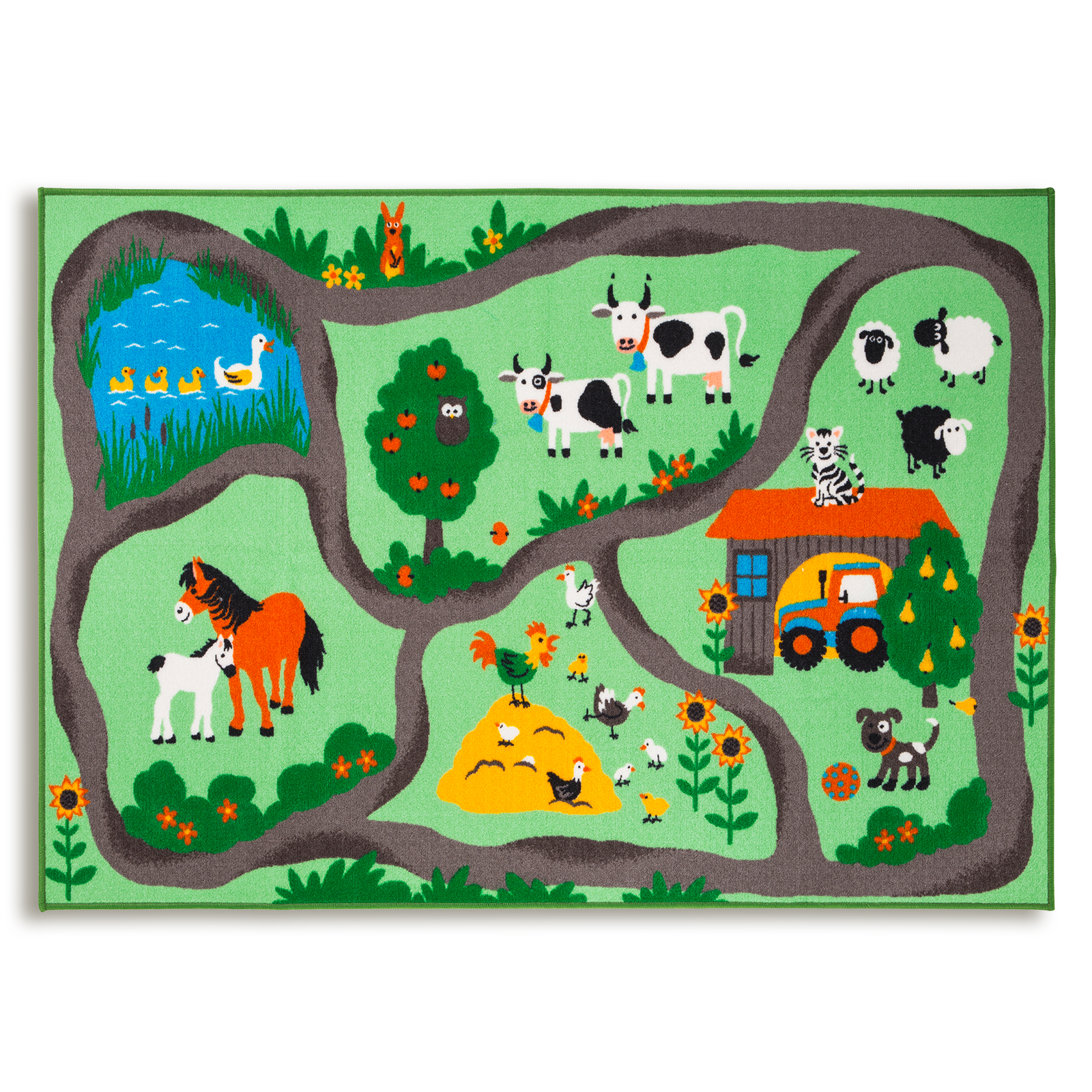Kinderteppich - Bauernhof - grün - 133x190 cm