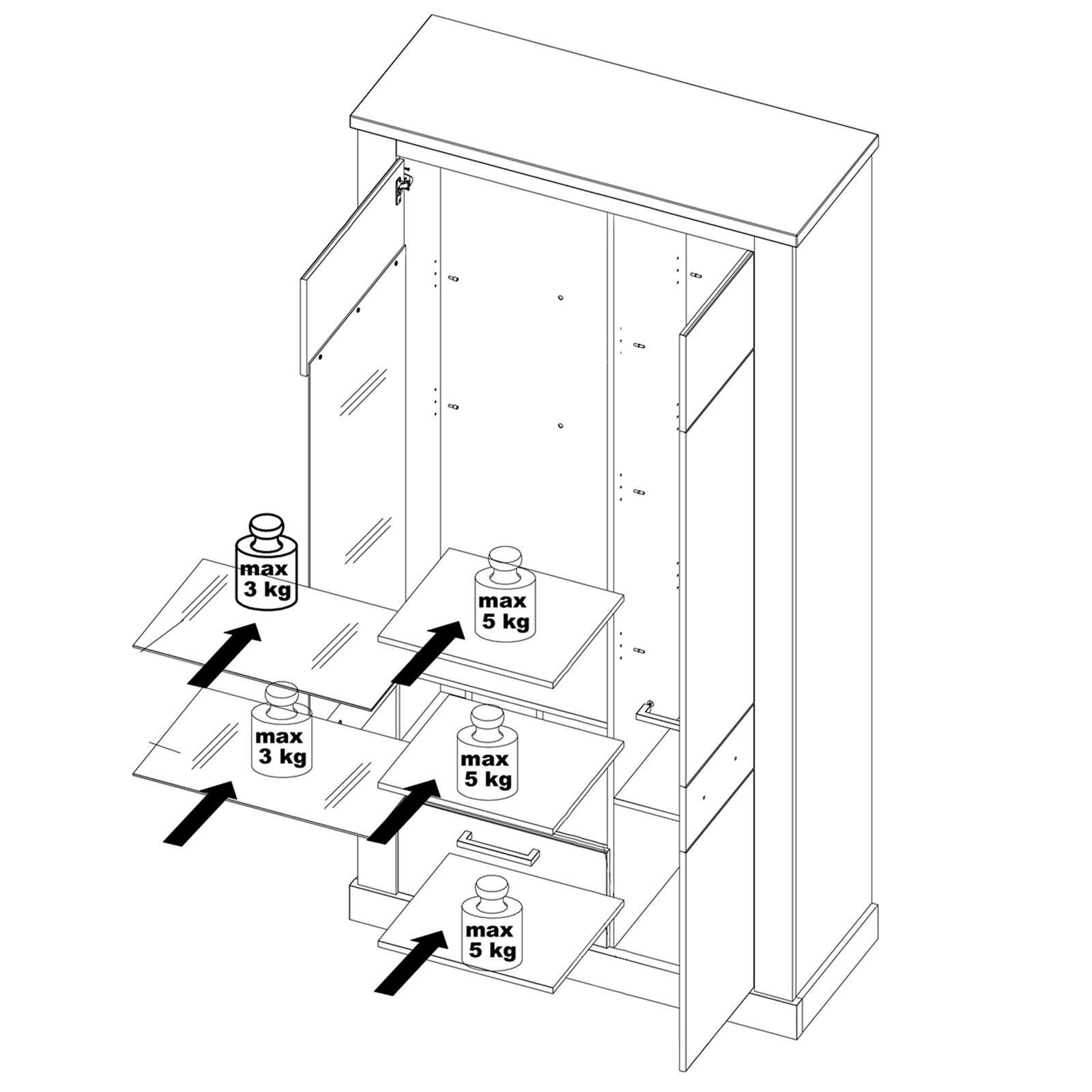 Vitrine - Pinie weiß - Touchwood - 2 Türen
