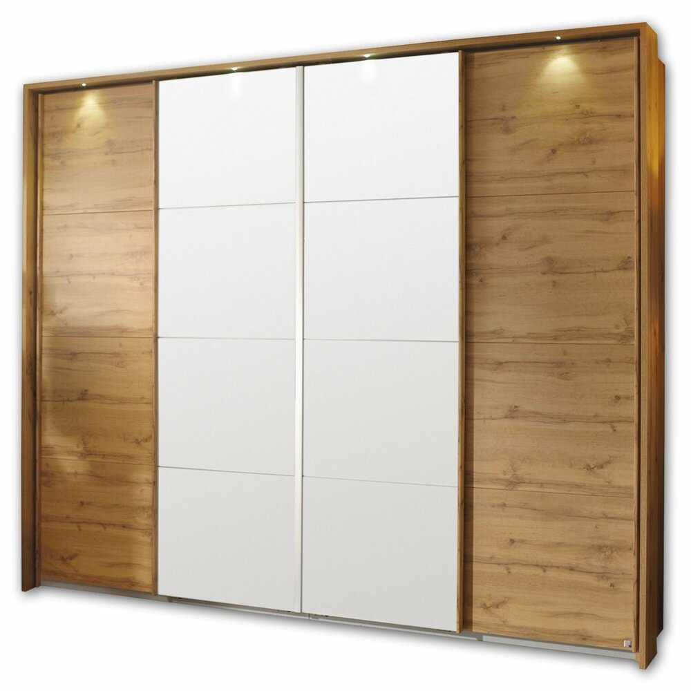 Schwebetürenschrank - Eiche Wotan - Glas weiß - 271 cm | Online bei