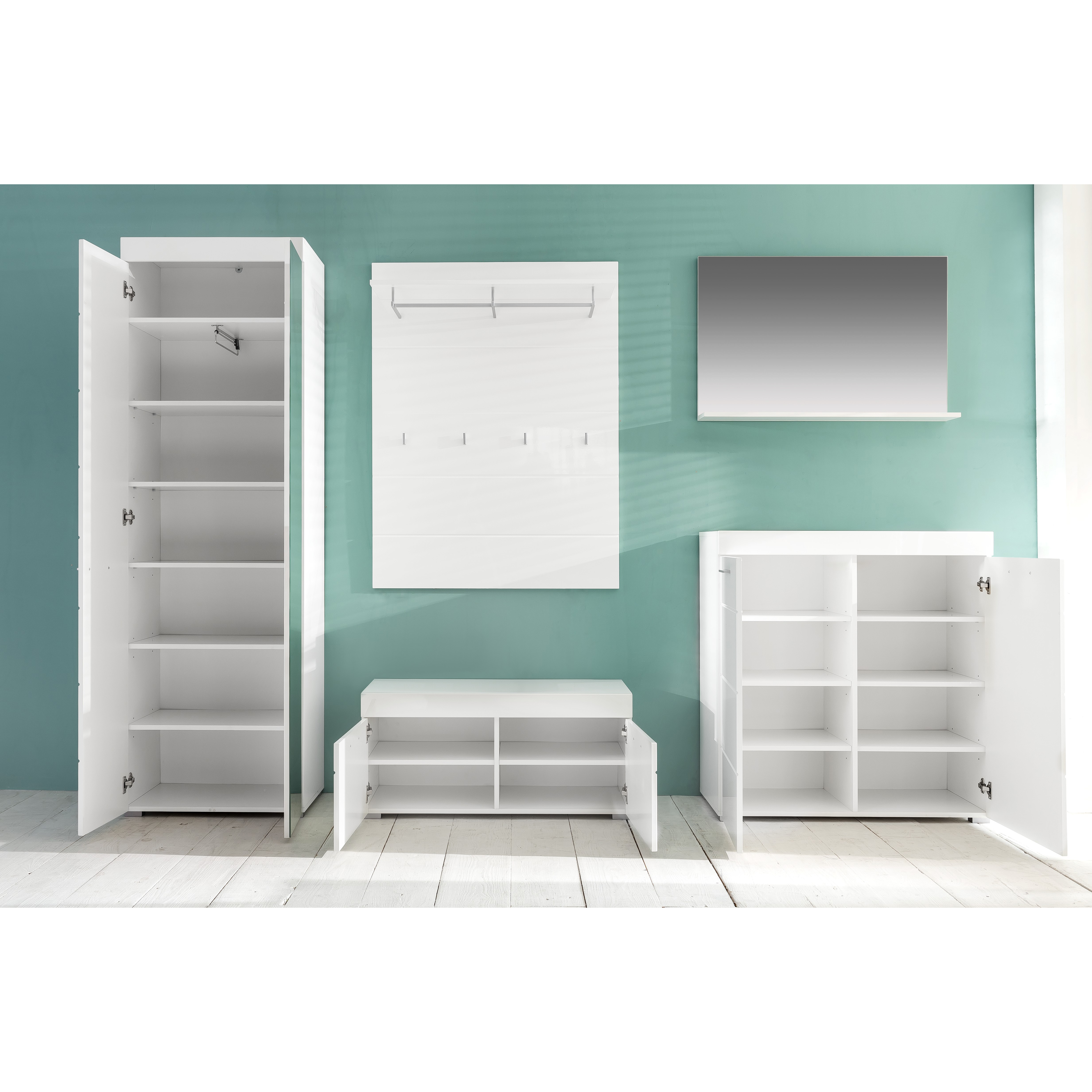 Garderobenschrank - weiß Hochglanz - 62 cm breit