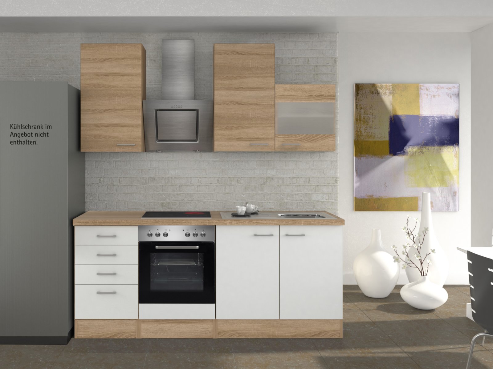 Küchenblock SAMOA - weiß-Sonoma Eiche - mit E-Geräten - 210 cm | Online bei  ROLLER kaufen