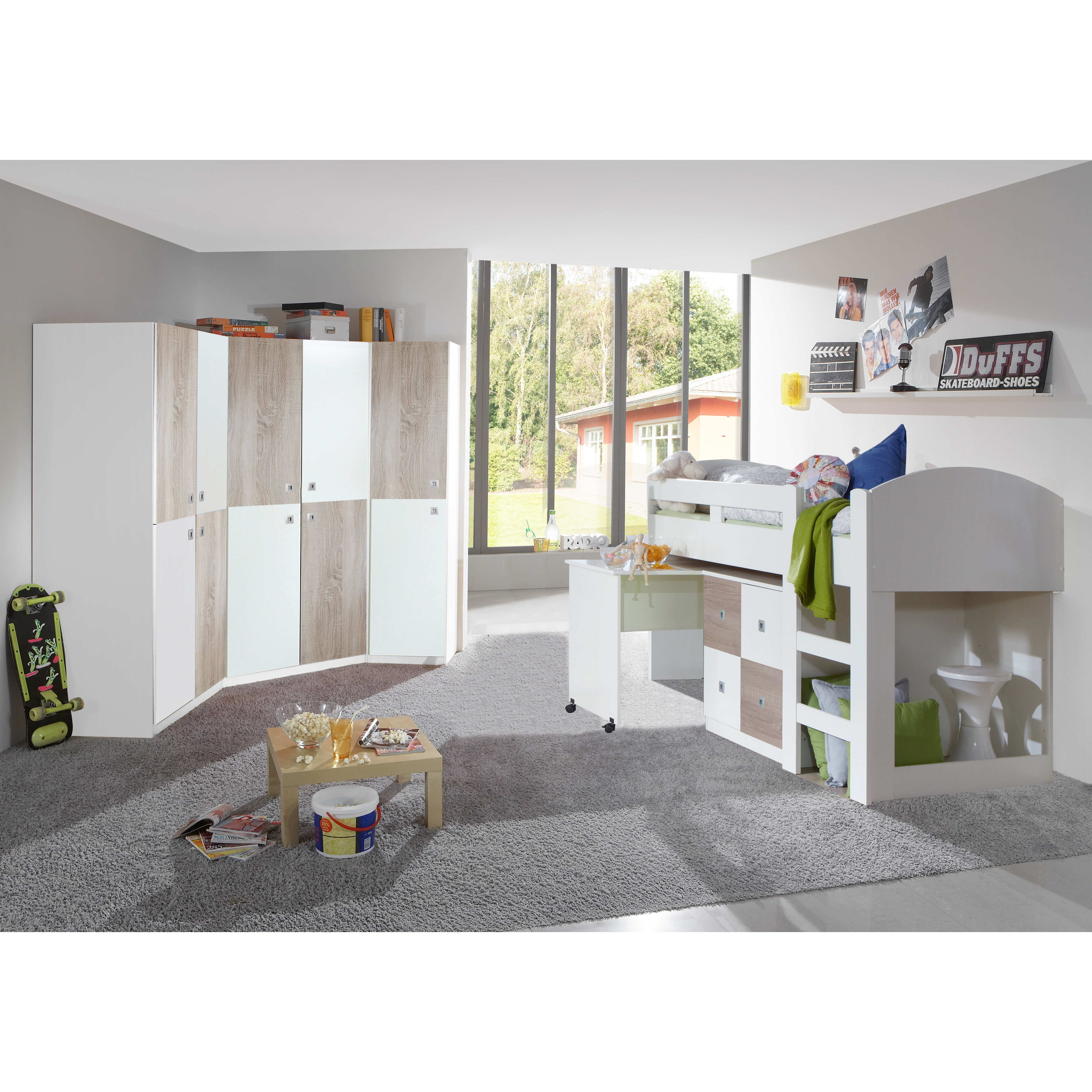 Kleiderschrank - Alpinweiß - Sonoma Eiche - 46 cm