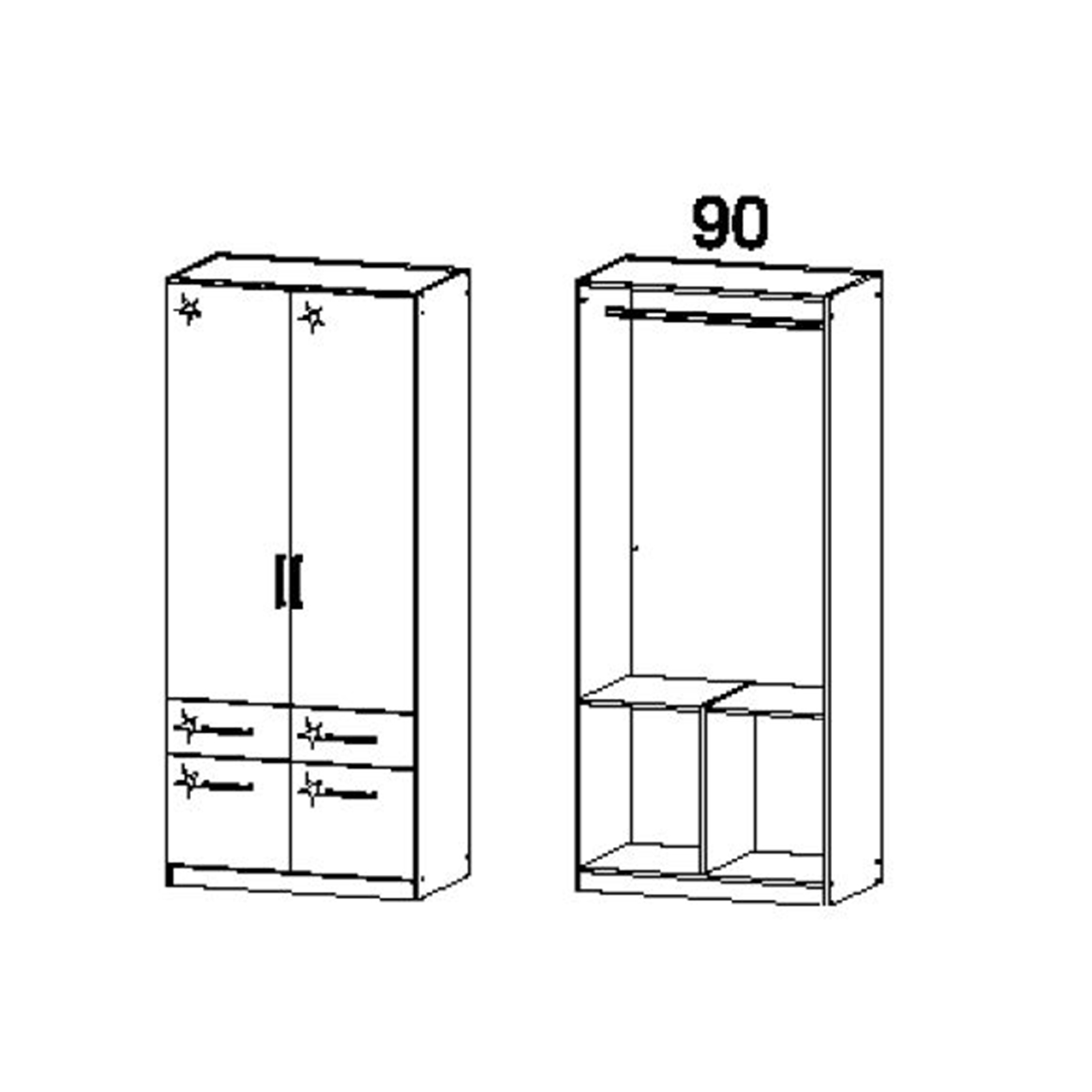 Drehtürenschrank - Alpinweiß - 2-türig - 91 cm breit
