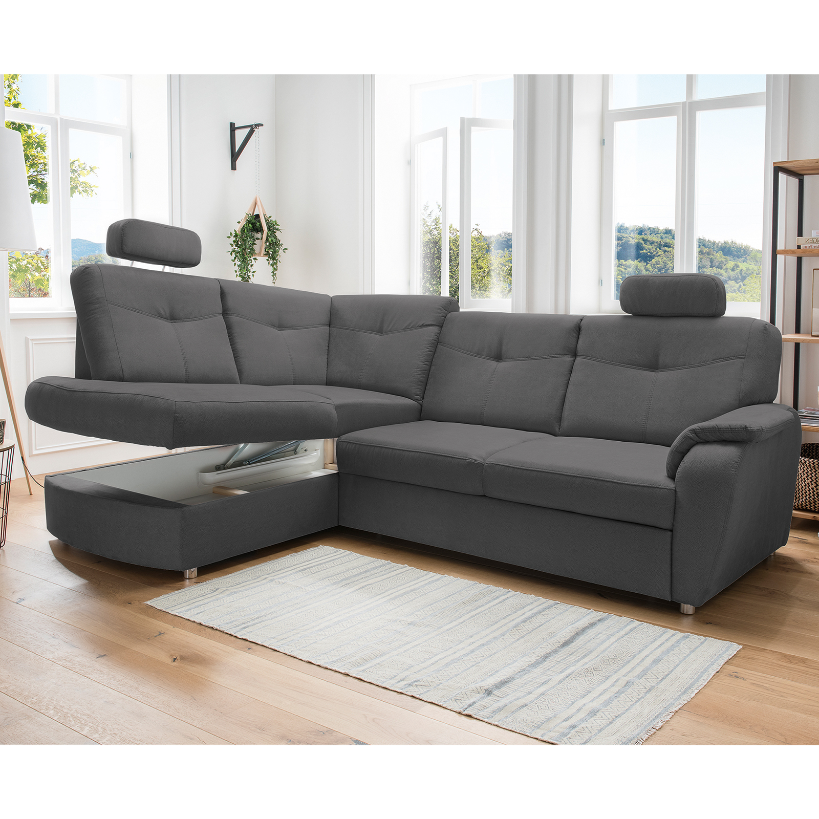 Ecksofa - anthrazit - Microfaser - Liegefunktion