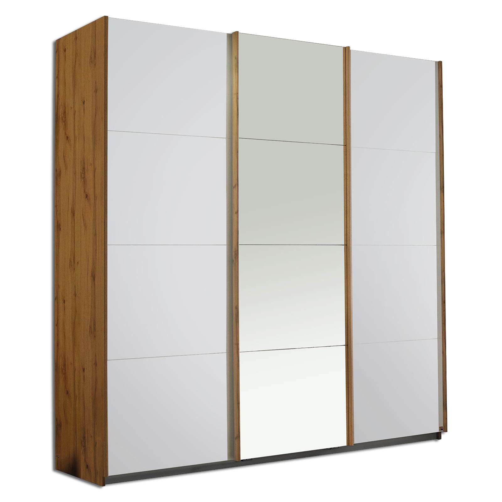 Schwebetürenschrank - Eiche Wotan-weiß Hochglanz - 203 cm breit