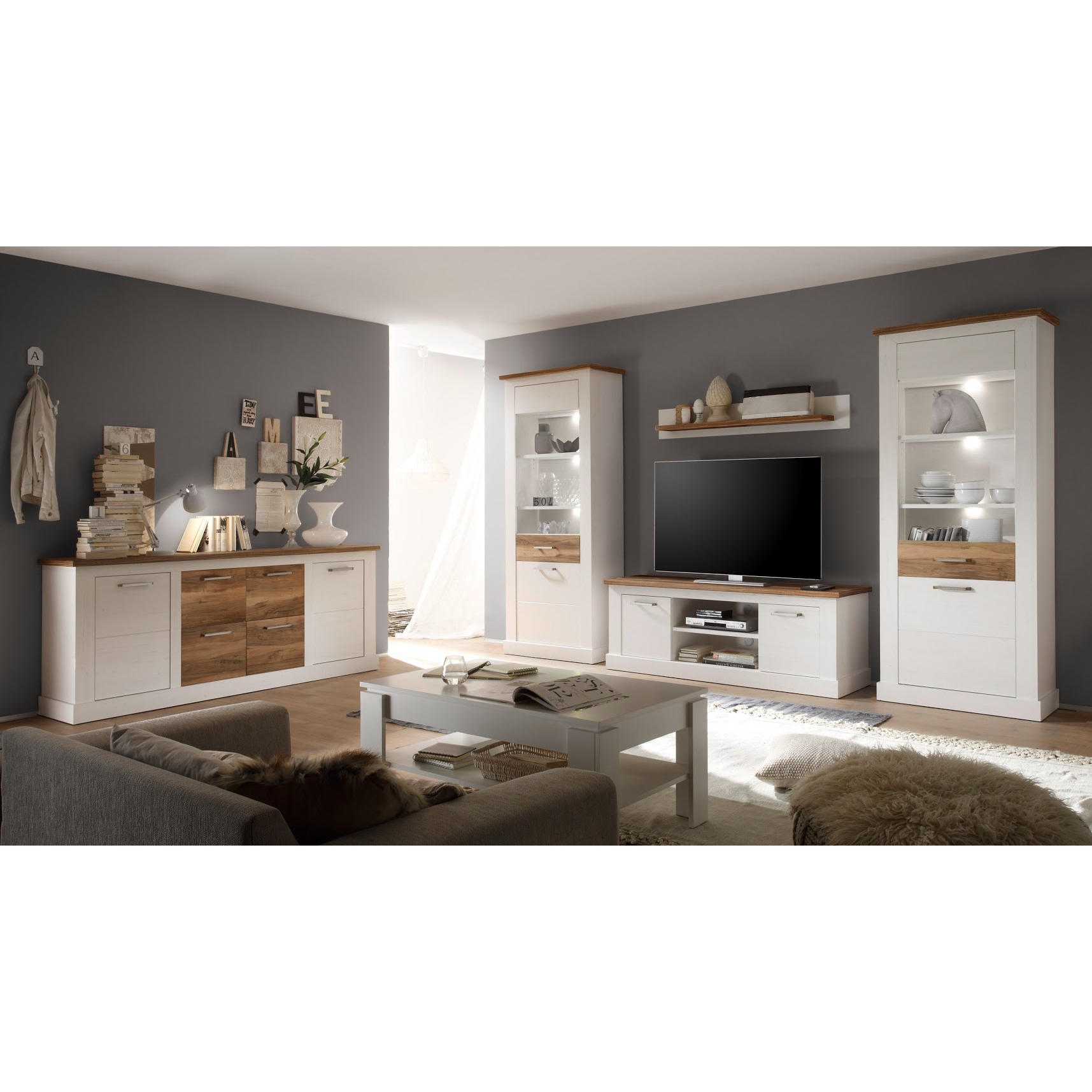Sideboard - Pinie hell-Satin Nussbaum