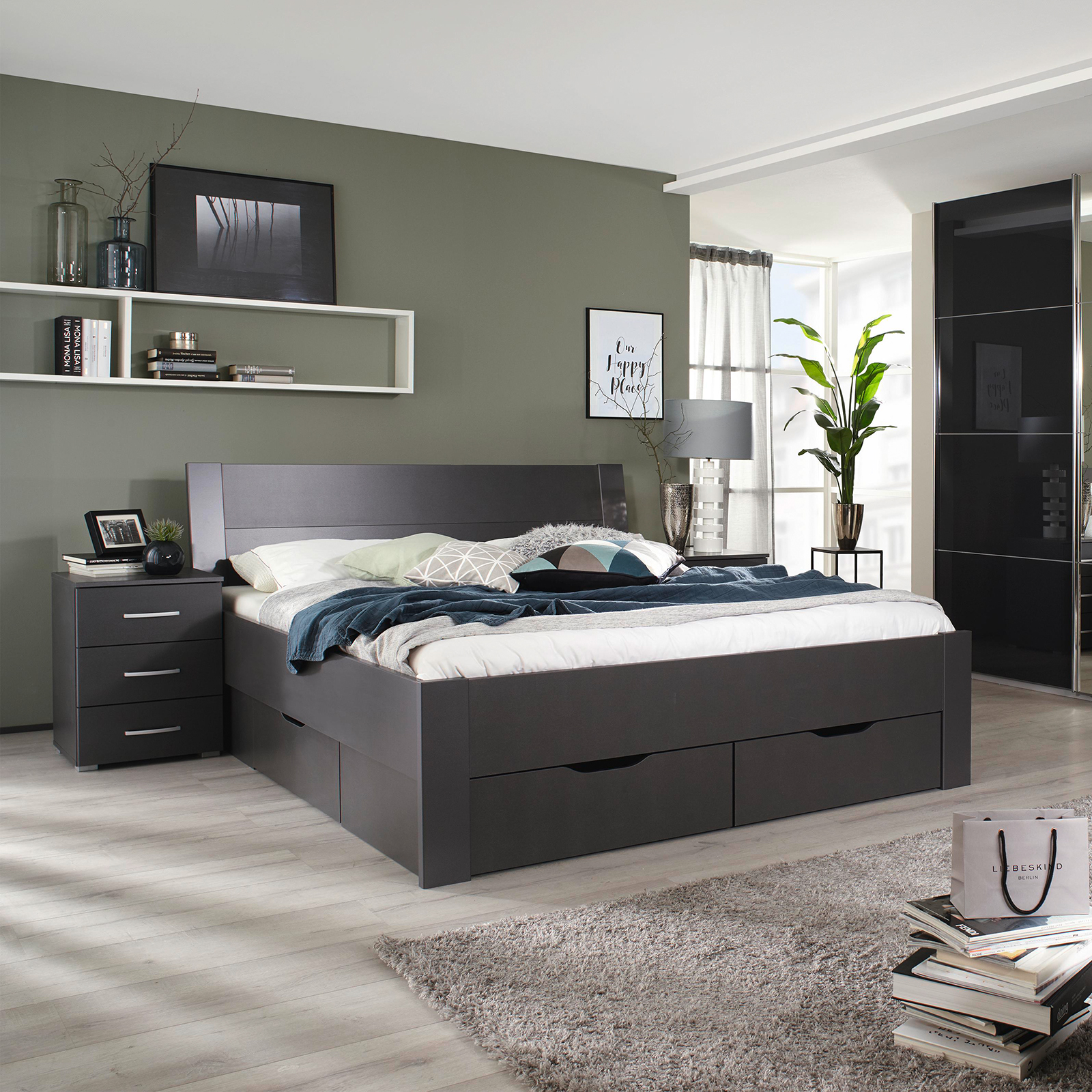 Nachttisch - grau metallic - 3 Schubkästen