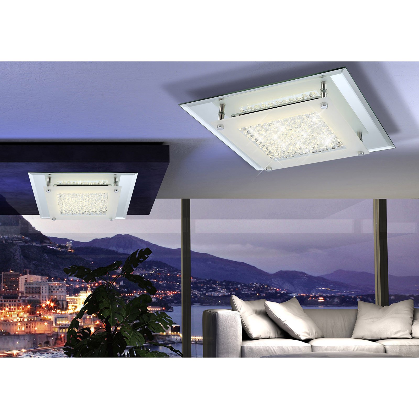 LED-Deckenleuchte - Chrom - Glaskristalle