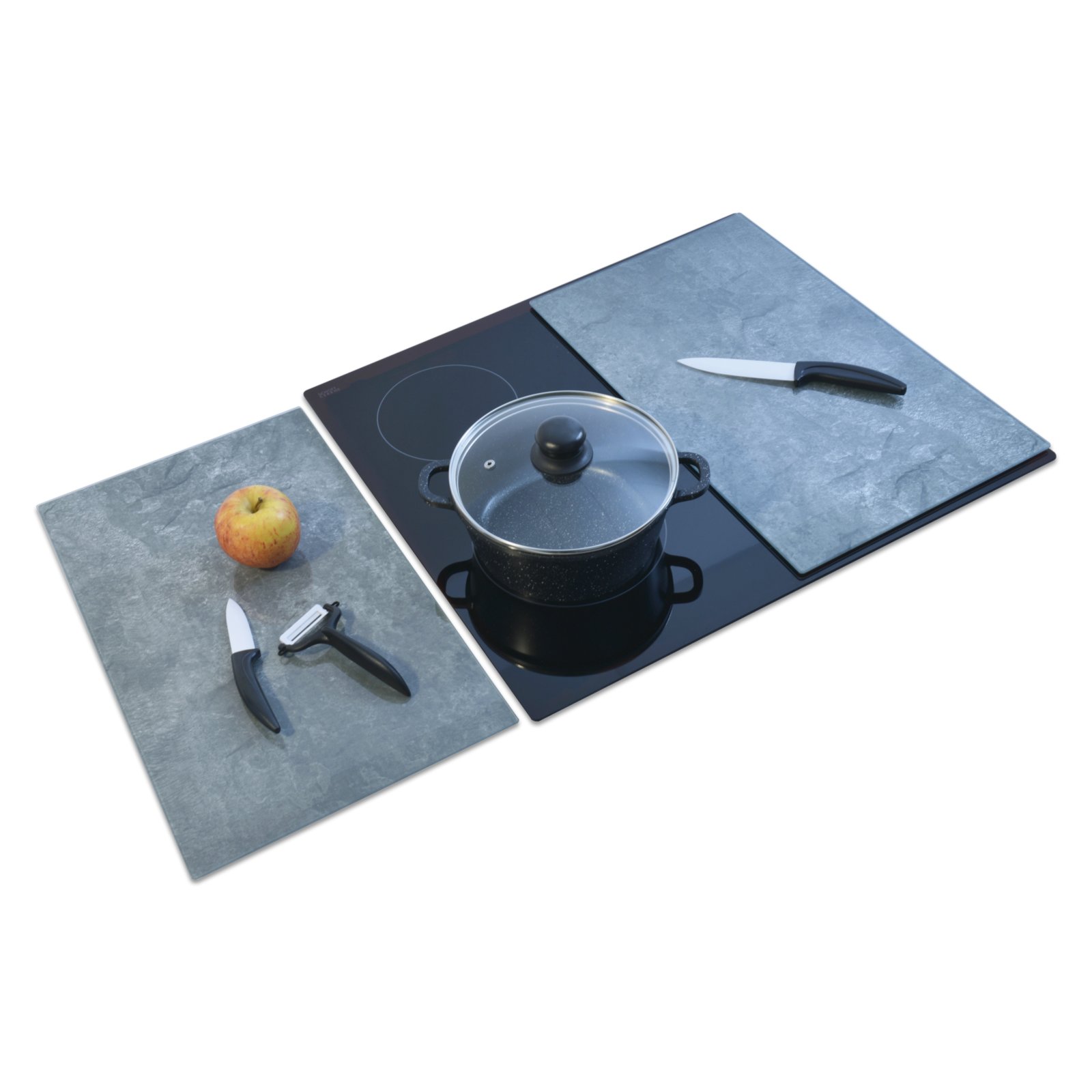 Herdabdeckplatten Steinoptik Glas 2erSet