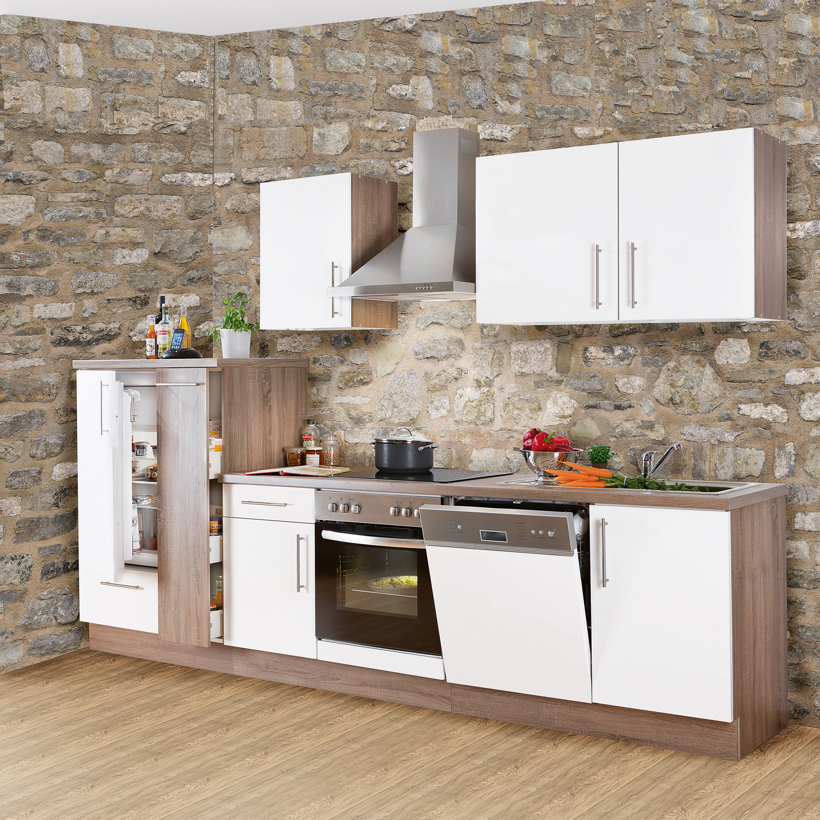 Küchenblock - weiß Lacklaminat matt - Trüffel - 310 cm