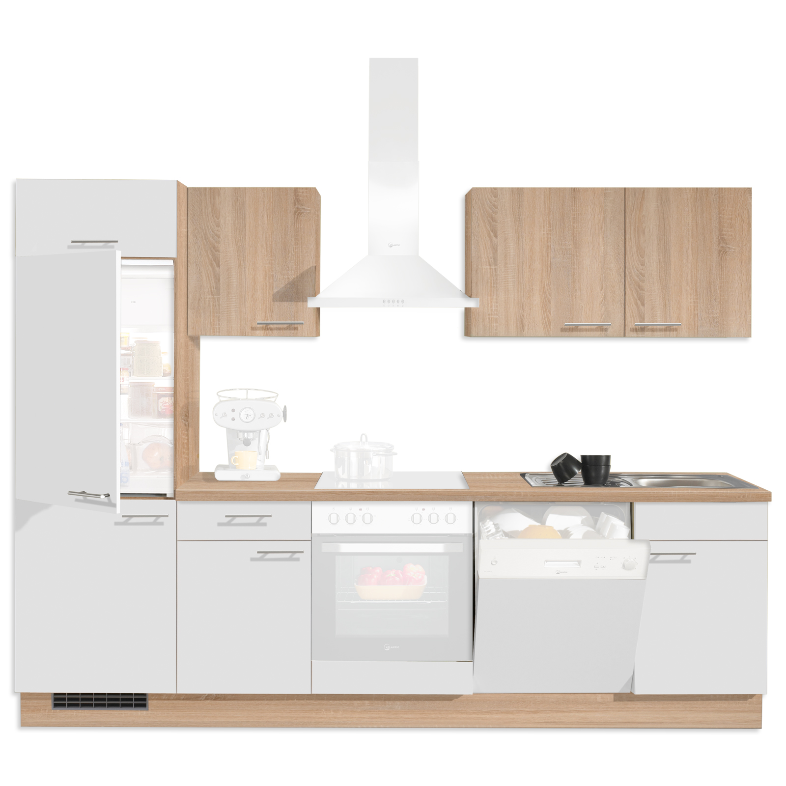 Küchenblock - weiß-Sonoma Eiche - 280 cm