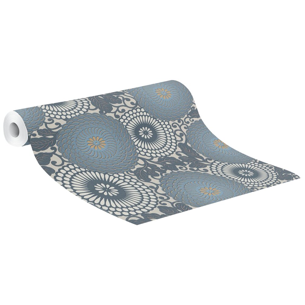 Tapete Vlies blaugraugold Ornamente 10 Meter Online bei