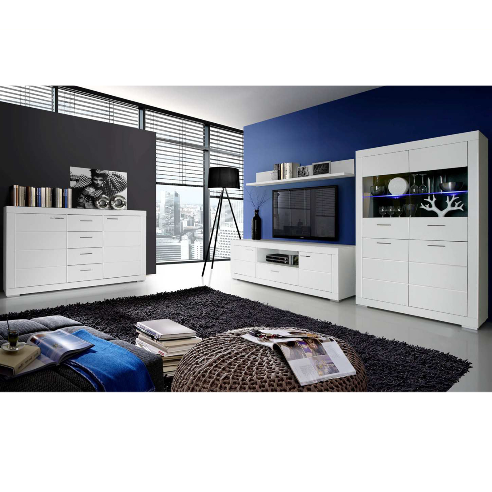 TV-Lowboard - weiß - matt - 196 cm breit