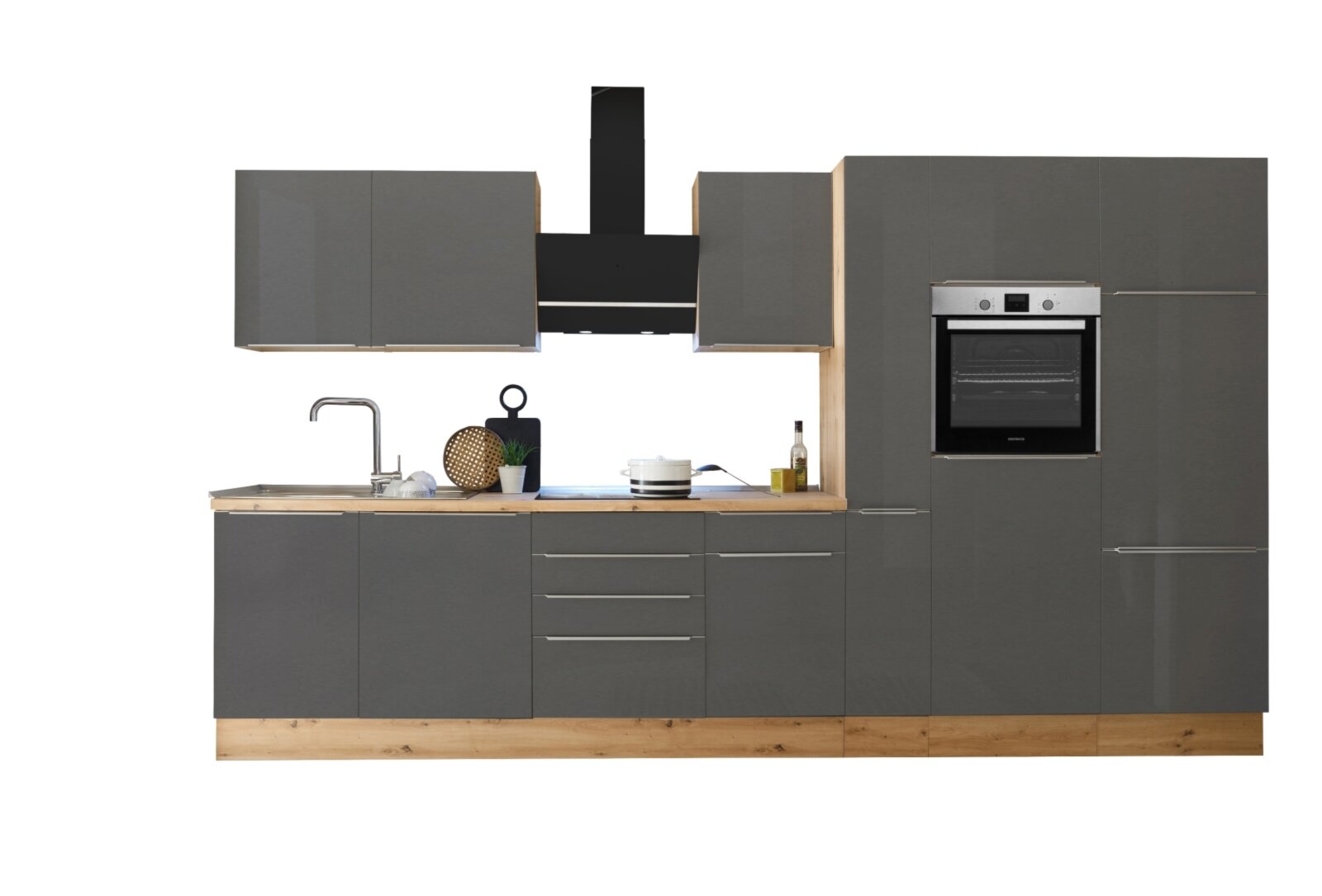 RESPEKTA Küchenblock - bei ROLLER Sägerau - - E-Geräten mit kaufen grau cm 370 Eiche Online Matt-Artisan 