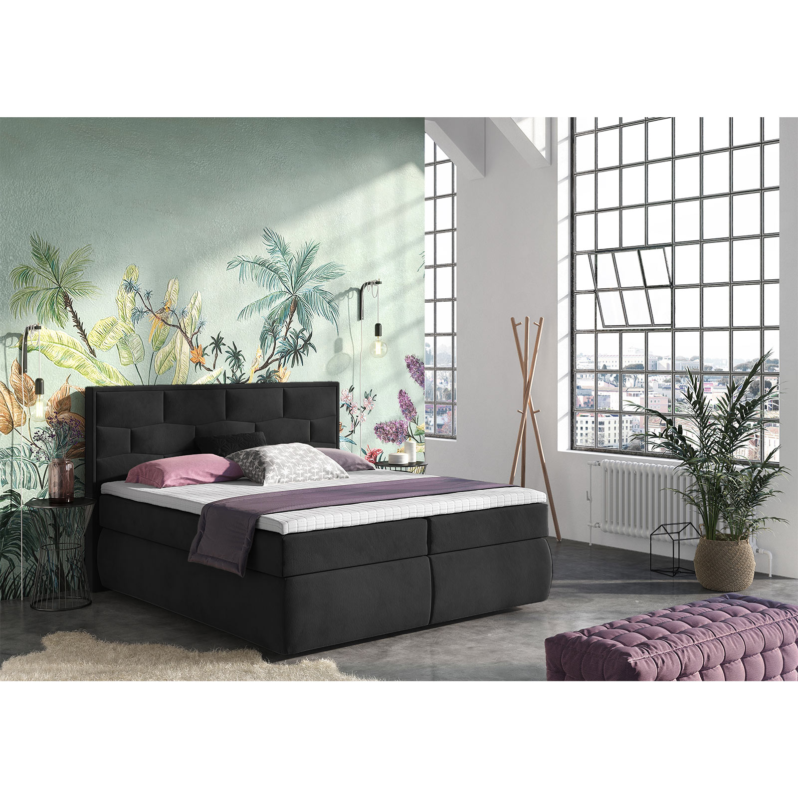 Boxspringbett - schwarz - Samt - 180x200 cm