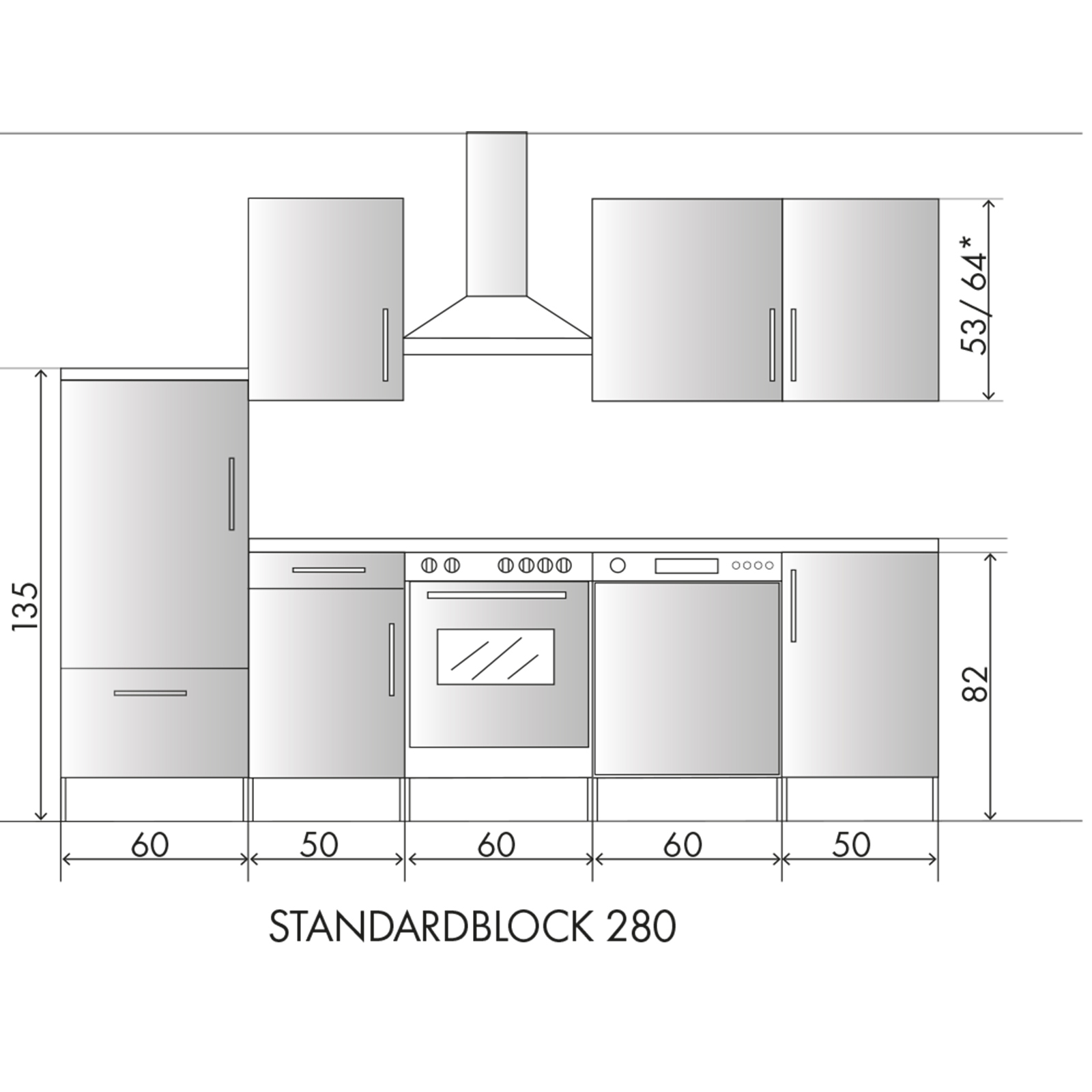 Küchenblock - weiß Hochglanz - Betonoptik - 280 cm