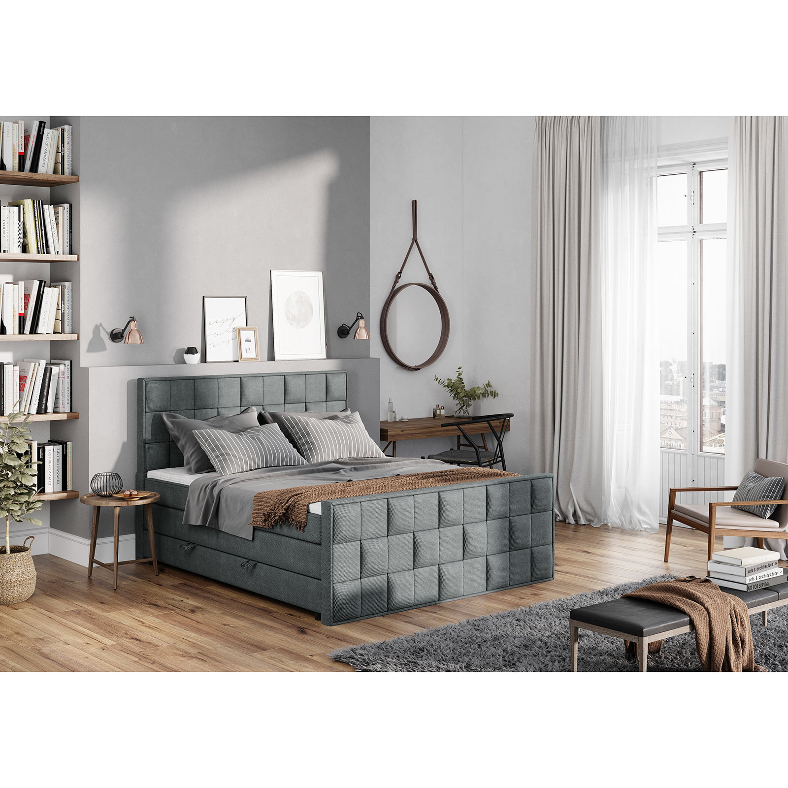 Boxspringbett - silber - H3 - 160x200 cm