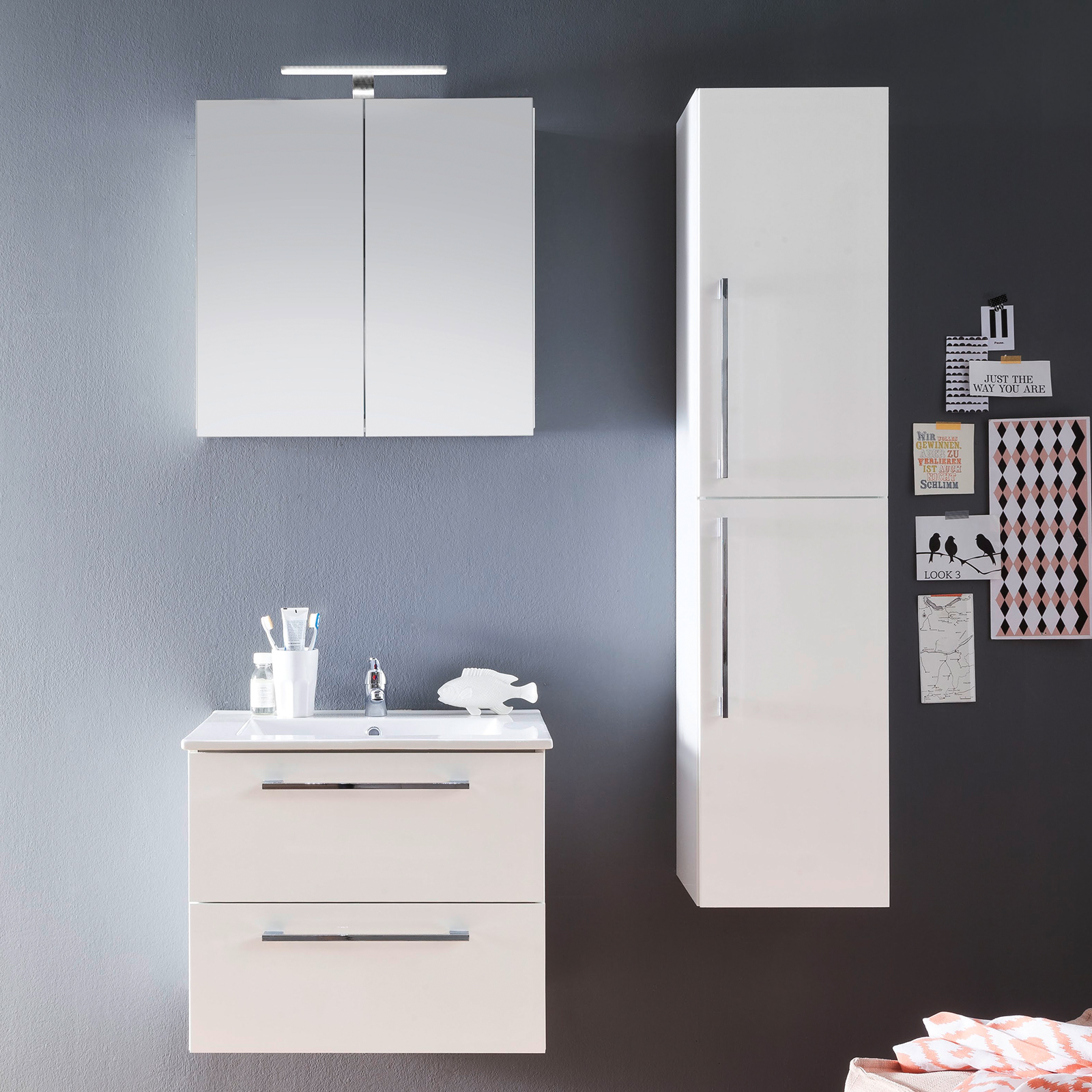 Hängehochschrank - weiß Hochglanz - 2 Türen - 32 cm breit