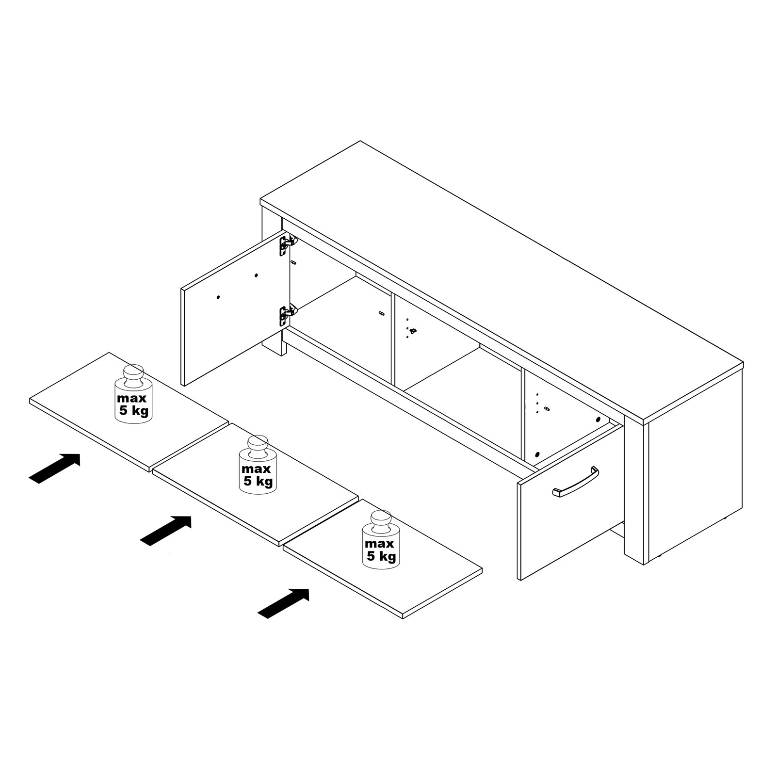 TV-Lowboard - weiß-bianco Eiche - 161 cm