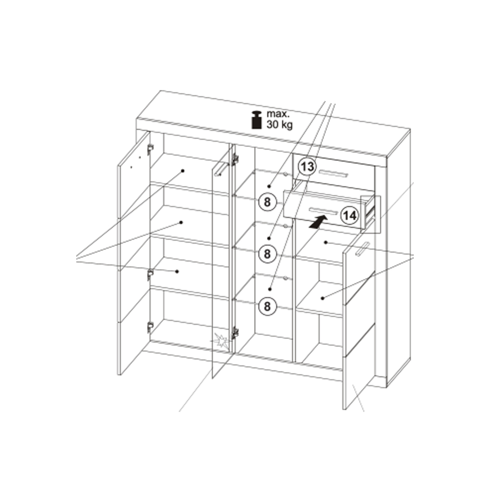 Highboard - Beton-Optik - weiß - mit Beleuchtung
