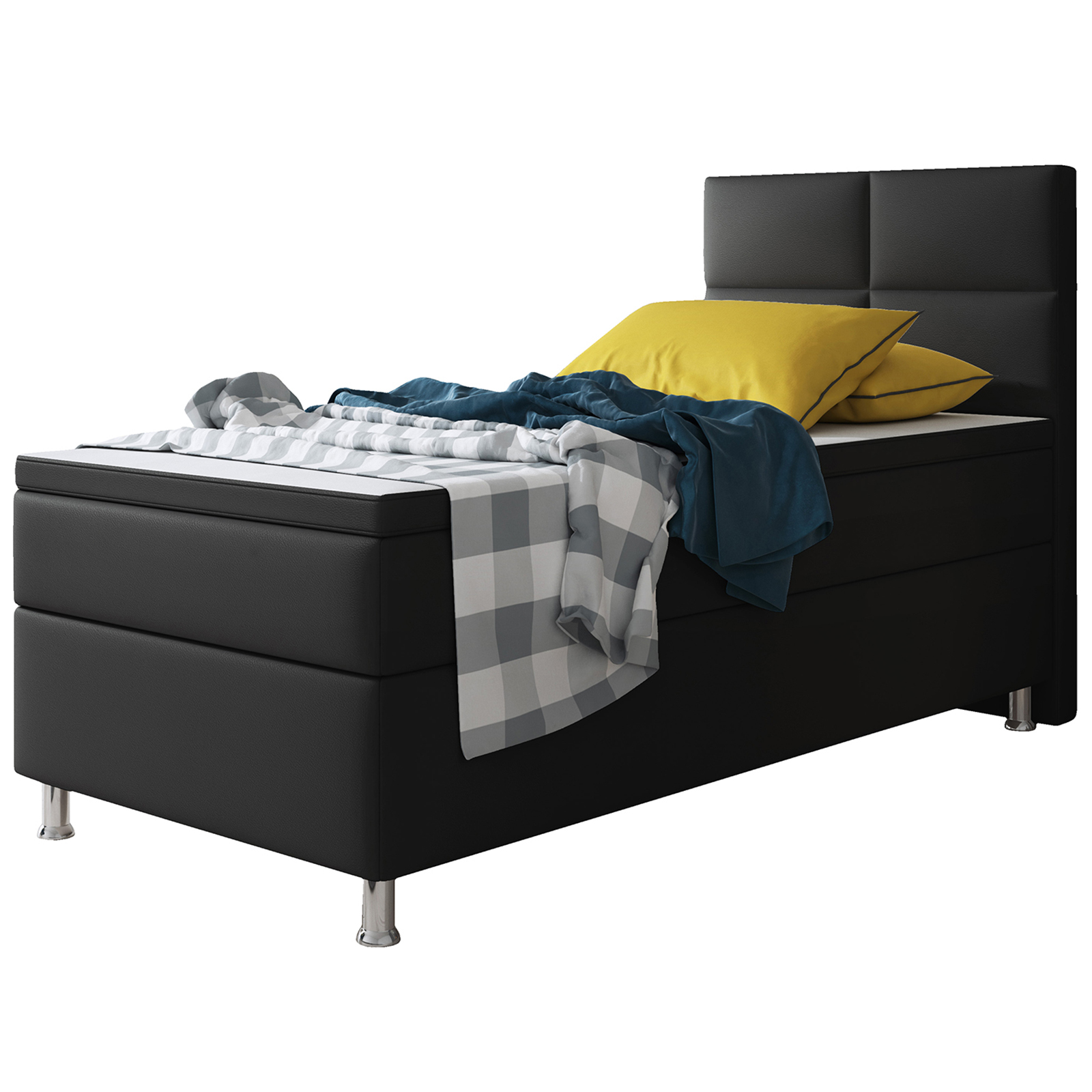 Boxspringbett-Design MIAMI - schwarz - mit Bettkasten - H3 - 90x200 cm