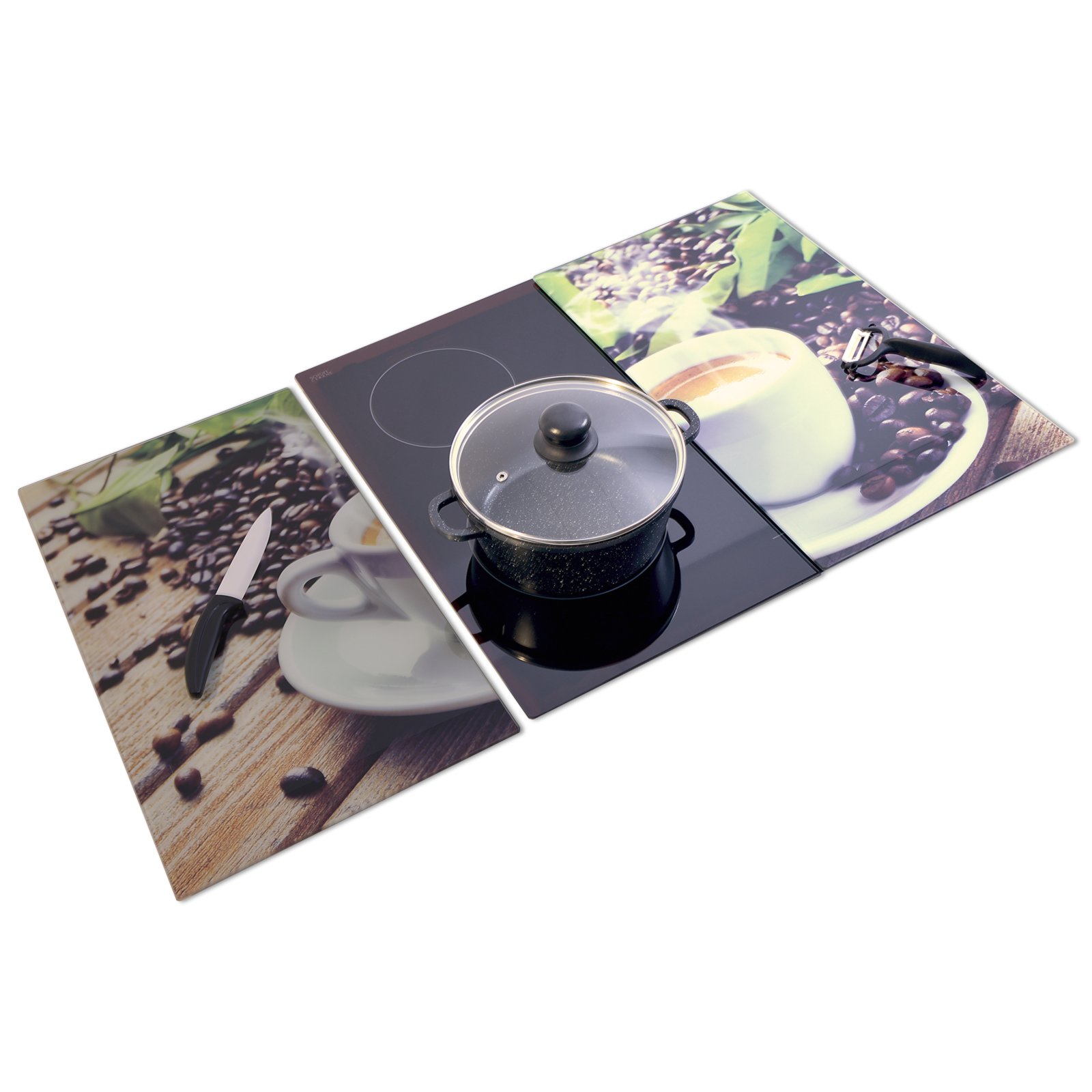 Herdabdeckplatten KaffeeMotiv Glas 2erSet