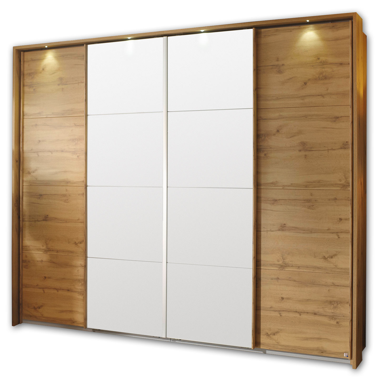 Schwebetürenschrank - Eiche Wotan - Glas weiß - 271 cm
