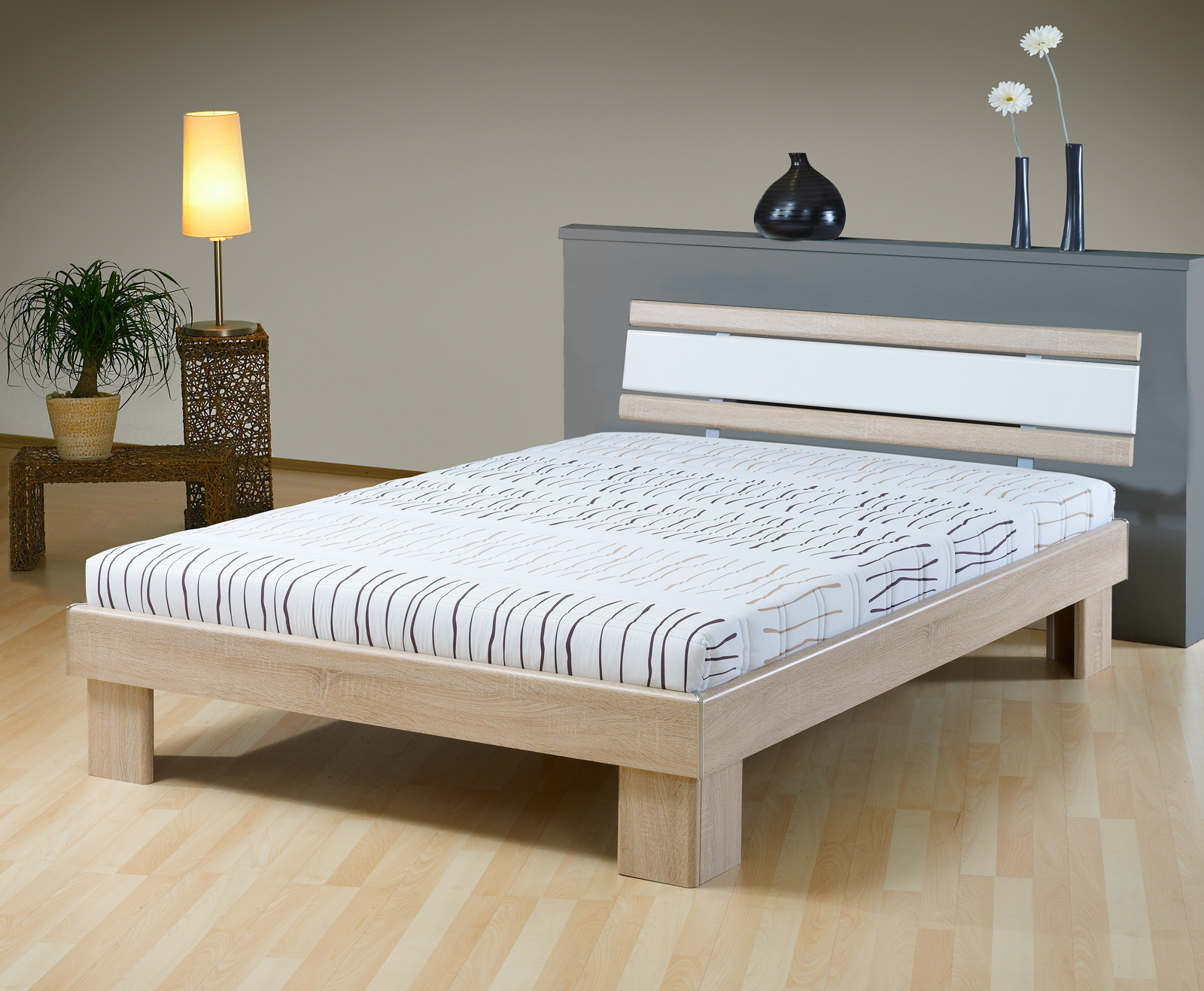 Futonbett - Sonoma Eiche-weiß - 140x200 cm