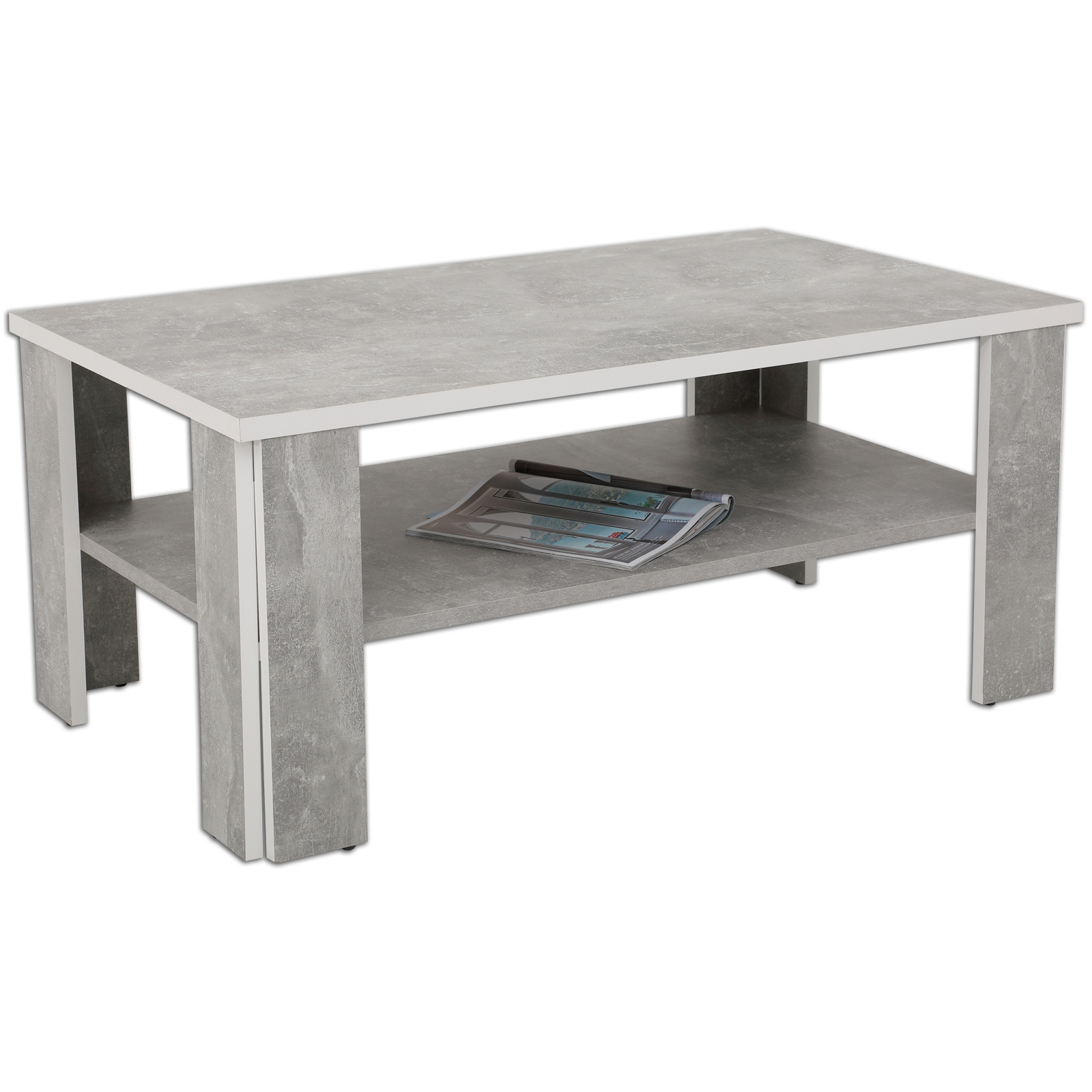 Couchtisch - Beton - weiße Kanten - mit Ablage | Online bei ROLLER kaufen