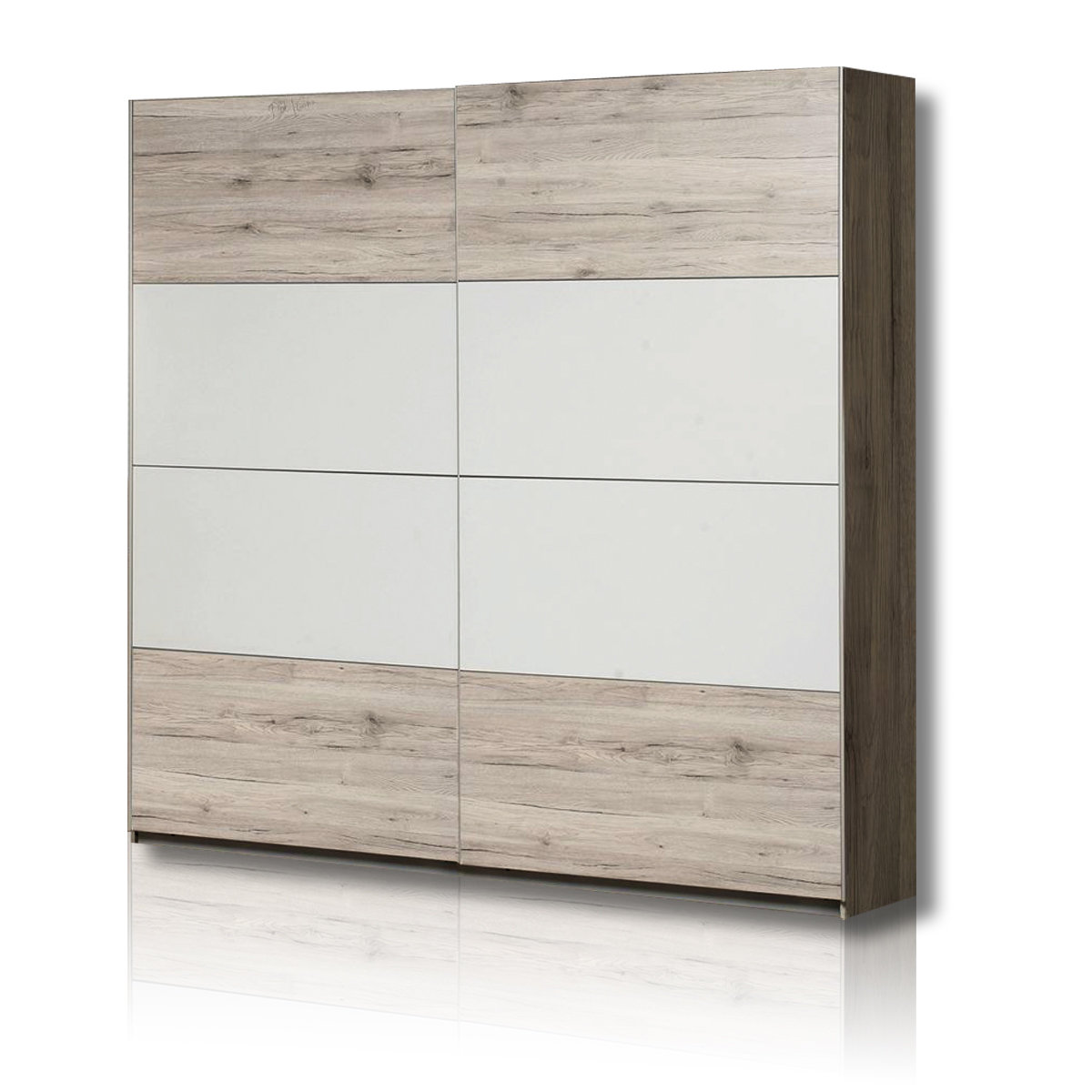 Schwebetürenschrank - Sandeiche - weiß - 220 cm breit