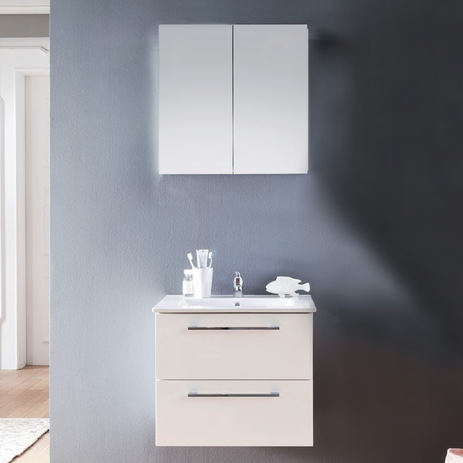 Spiegelschrank - weiß Hochglanz - 2 Spiegeltüren - 60 cm breit