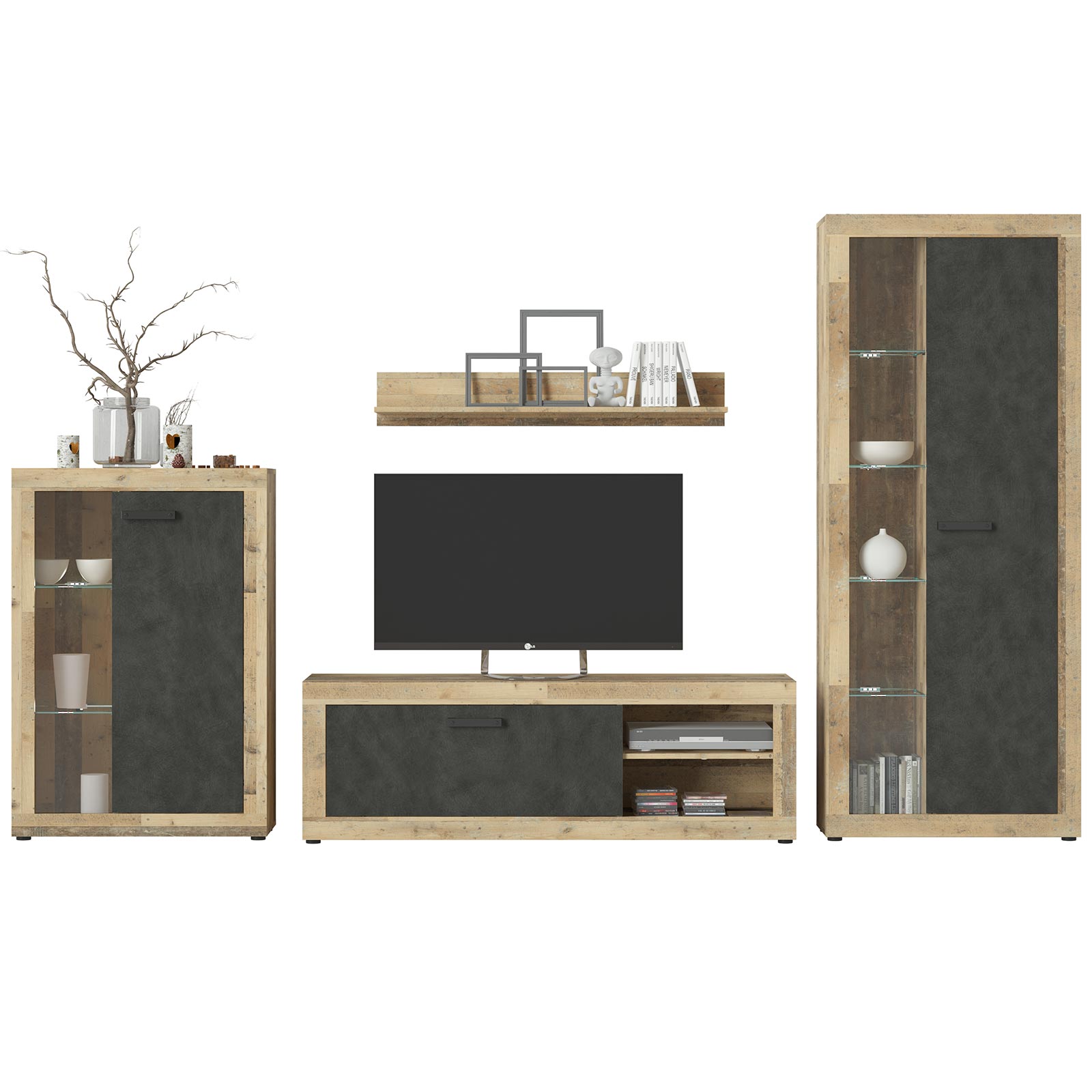Vitrine - Old Style hell - Matera dunkel - 114 cm hoch