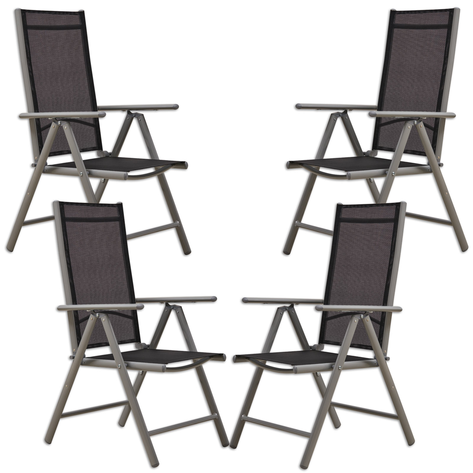 CleverPick 4-teiliges Gartenstuhl-Set - schwarz - klappbar - 5-fach verstellbar