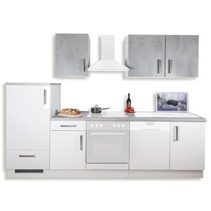 Küchenblock - weiß Hochglanz - Betonoptik - 280 cm