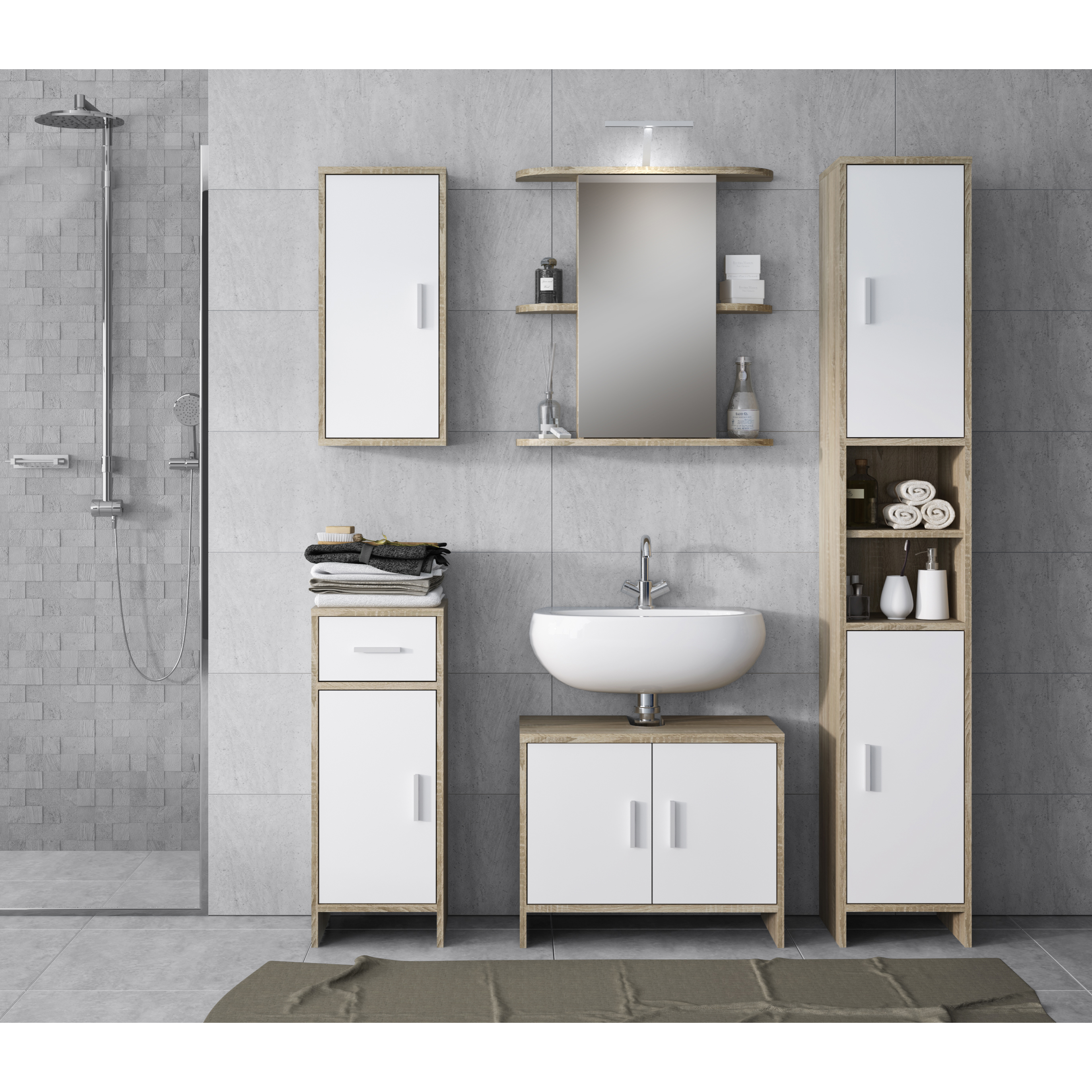 Hochschrank - weiß-Sonoma Eiche - 61 cm breit